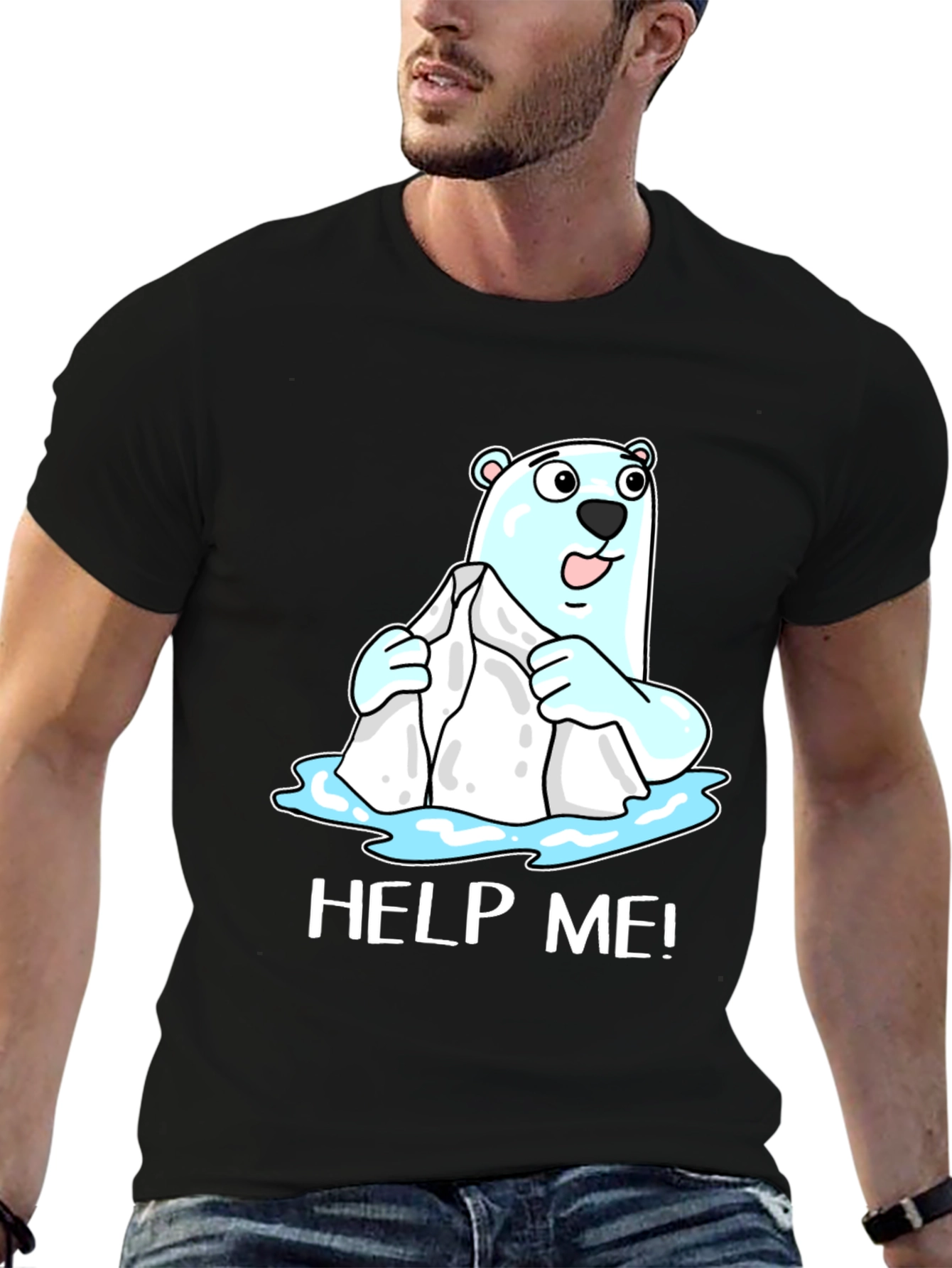 Black Help Me Polar Bear Graphic T-Shirt view 6