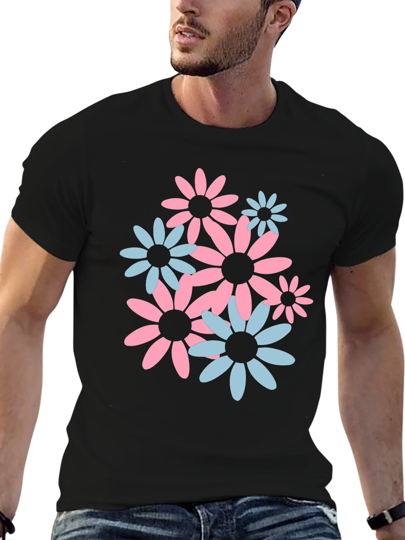 Black Floral Print Crew Neck T-Shirt view 6