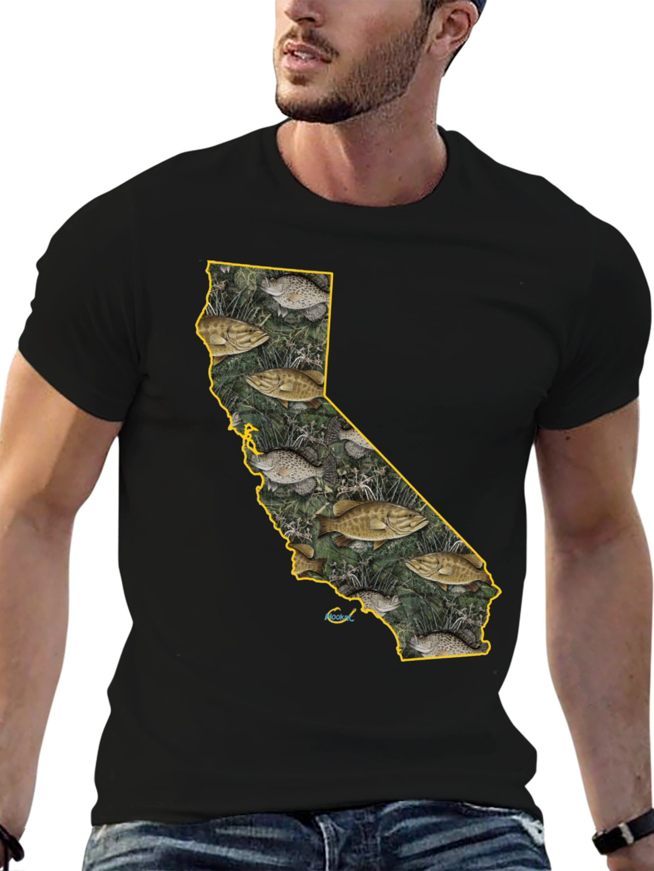 Black California Fish Graphic Tee - Bass Fishing T-Shirt view 6