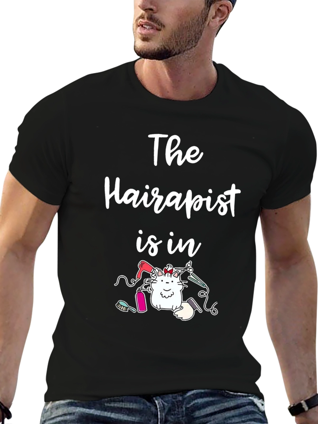Black The Hairapist is in - Novelty T-Shirt view 6