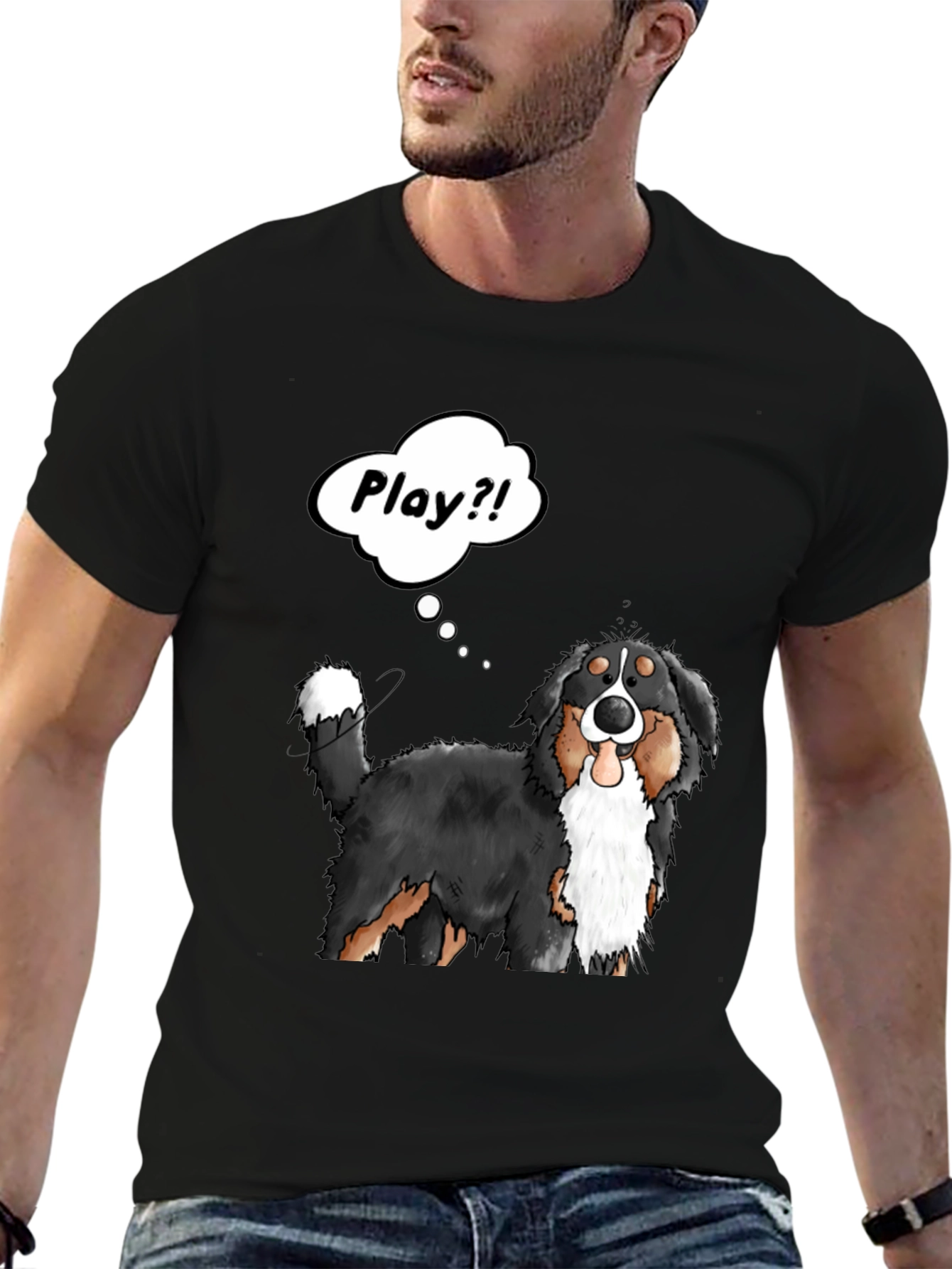 Black Playful Dog Cartoon Graphic T-Shirt view 6