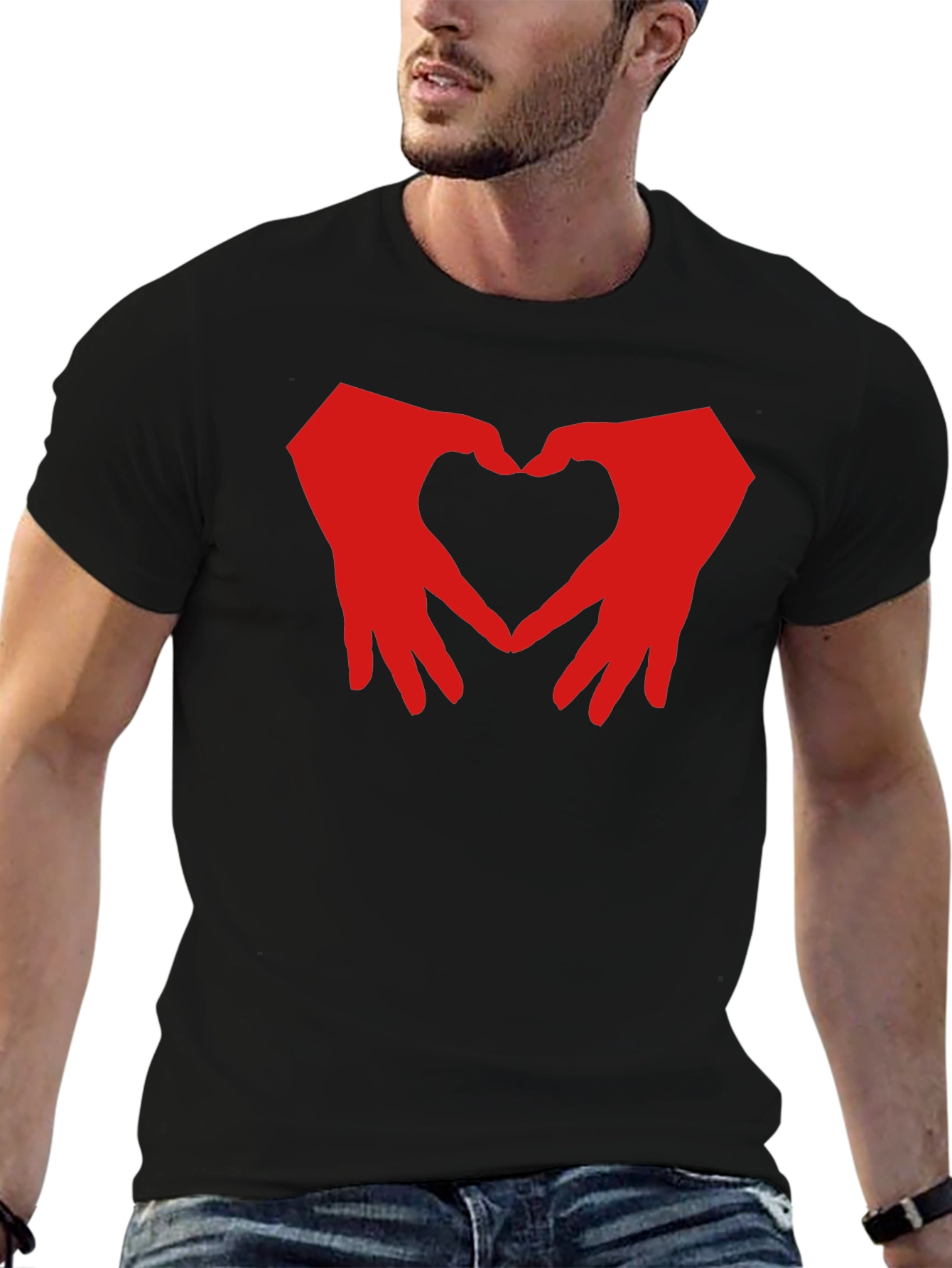 Black Heart Hands Graphic T-Shirt - Black Cotton Blend view 6