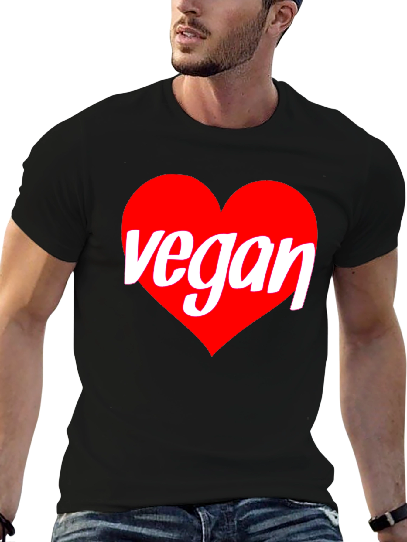 Black Vegan Heart Graphic T-Shirt - Black Crew Neck Tee view 6