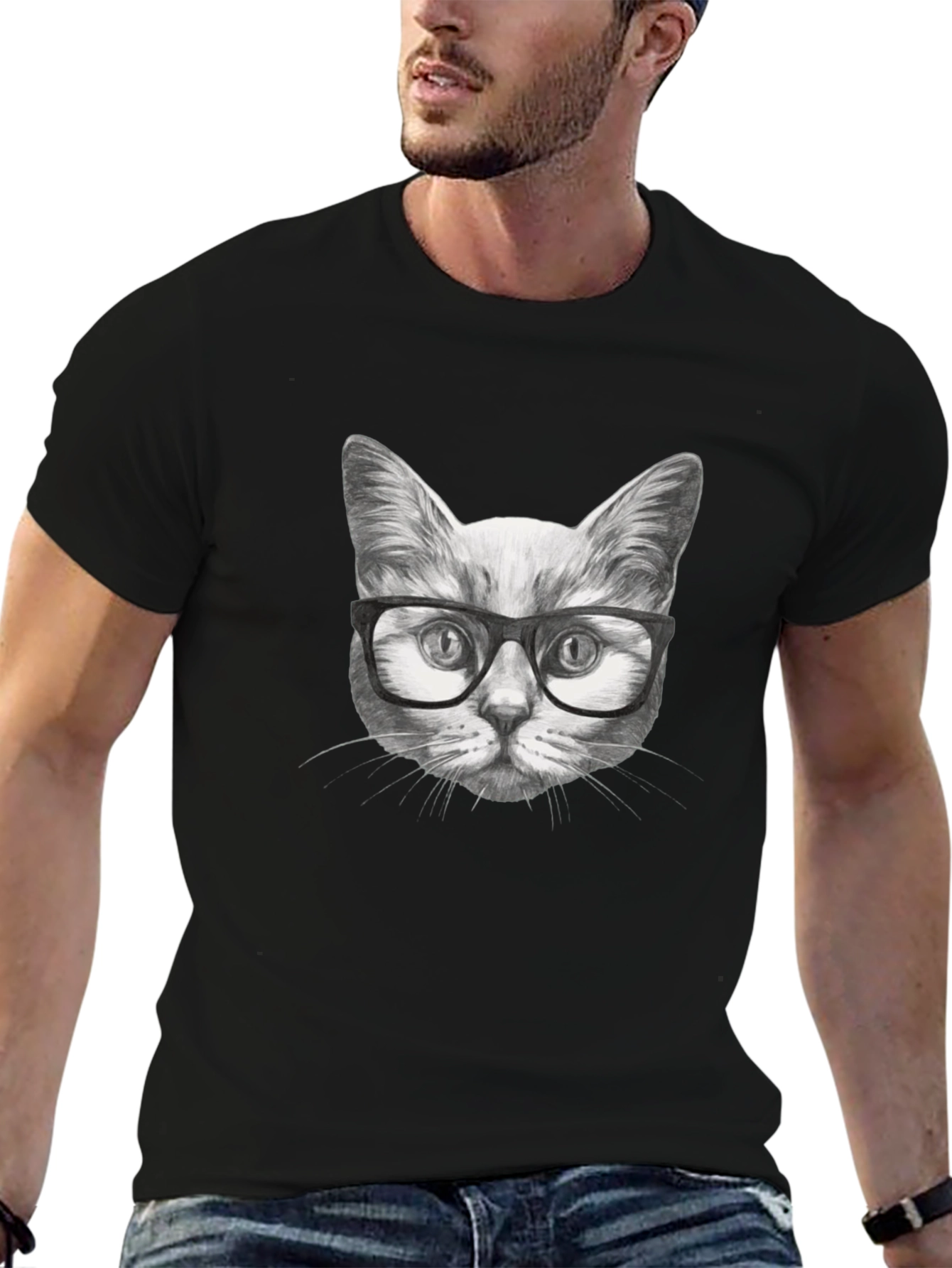 Black Cool Cat T-Shirt - Stylish Graphic Tee view 6