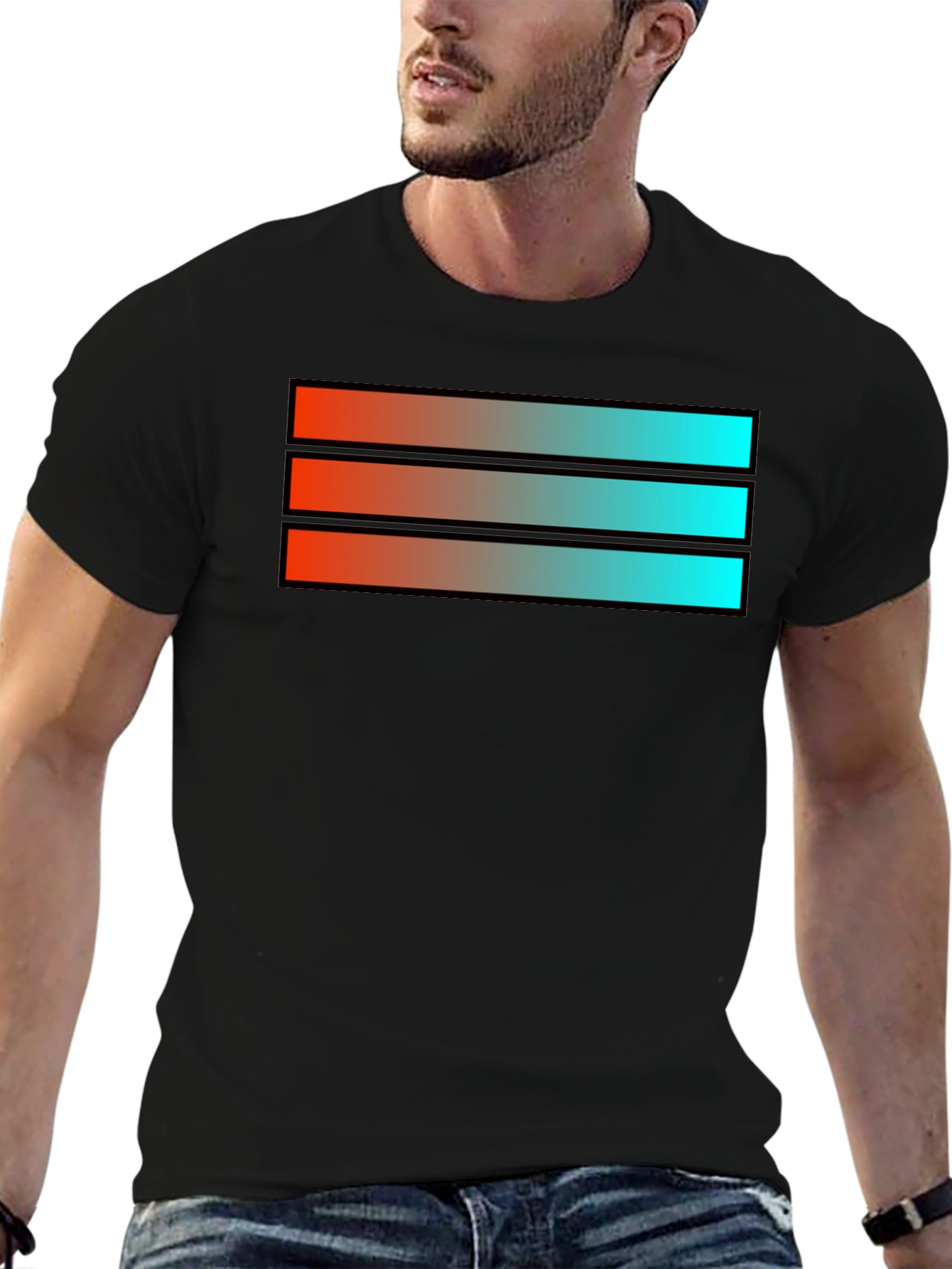 Black Gradient Stripe Graphic Tee - Modern Style view 6
