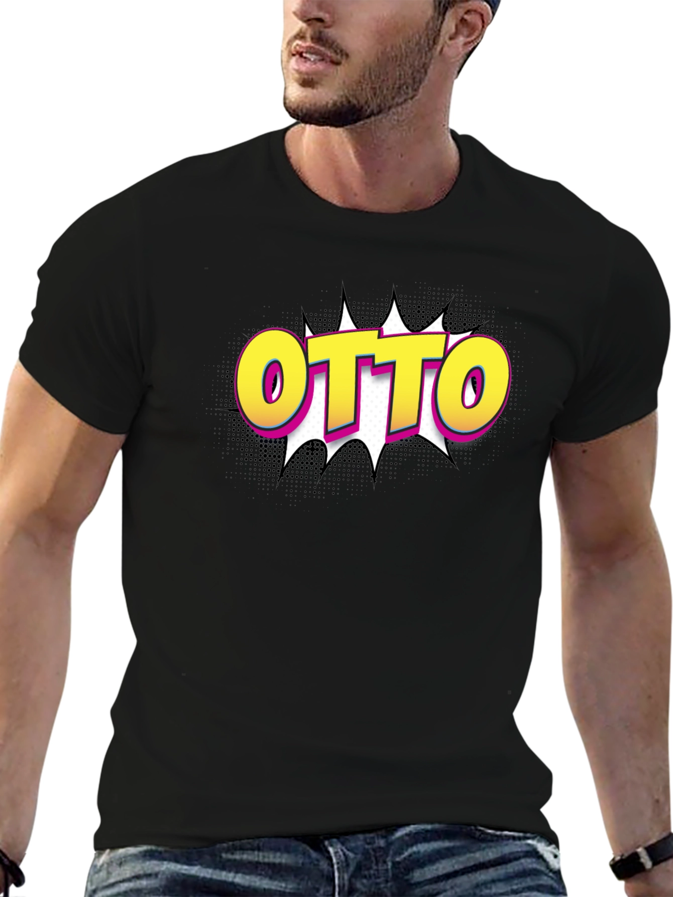 Black Otto Pop Art Graphic Black T-Shirt view 6
