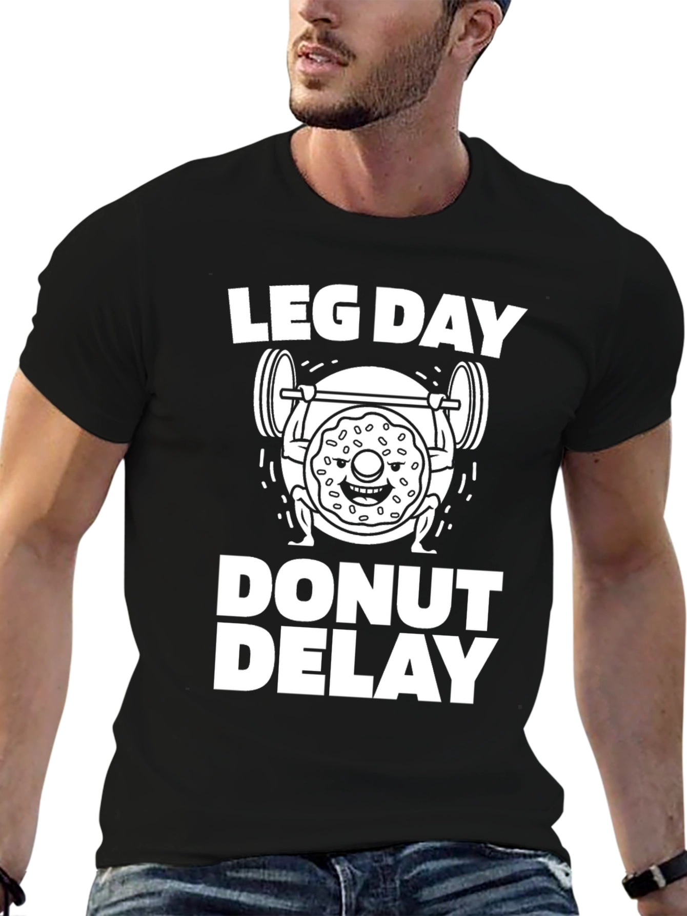 Black Leg Day Donut Delay Funny Workout T-Shirt view 6