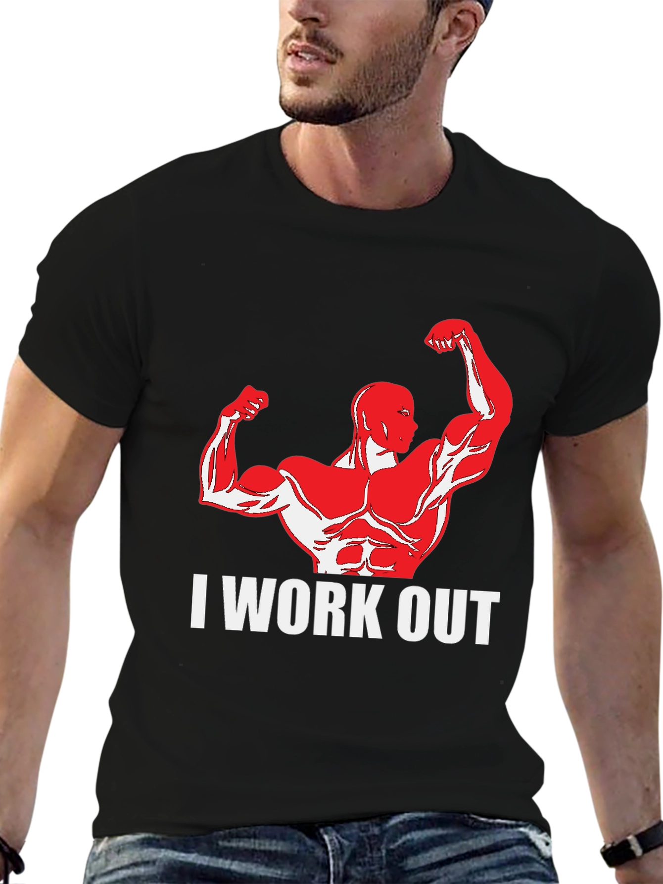 Black I Work Out Graphic Tee - Black view 6