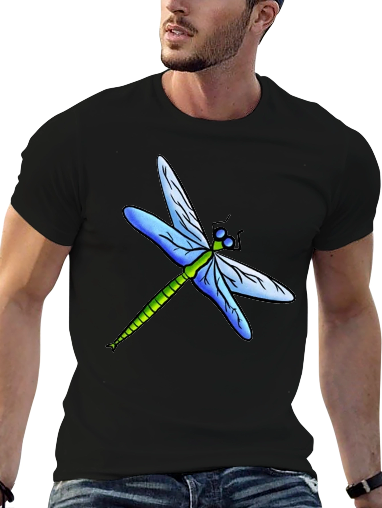Black Dragonfly Graphic Tee - Black Cotton T-Shirt view 6