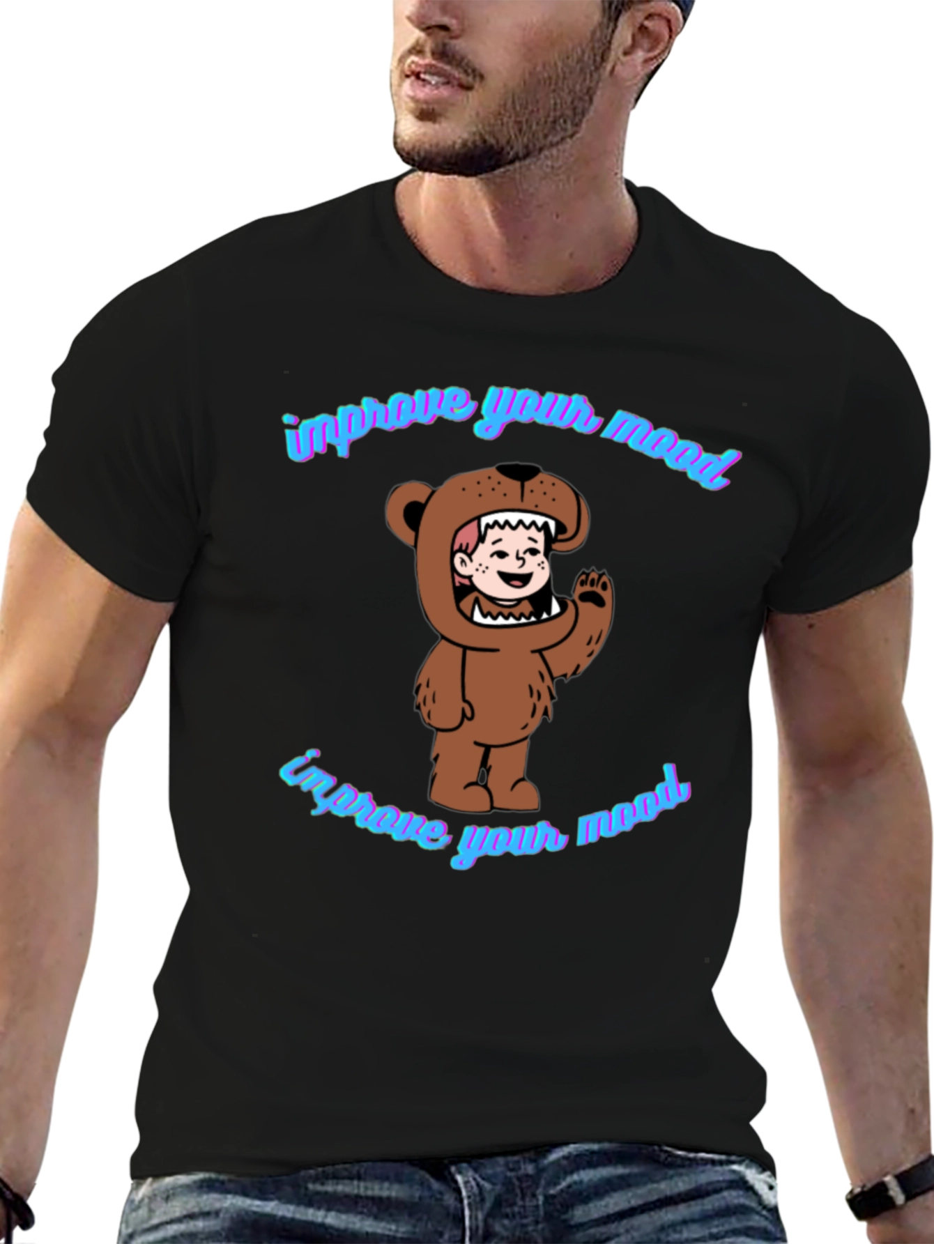 Black Improve Your Mood Bear Costume T-Shirt view 6