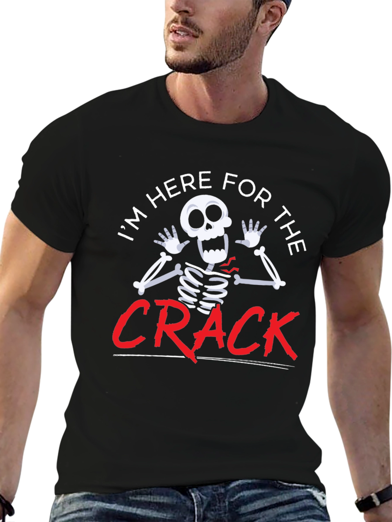 Black Crack Skeleton Graphic Tee Funny Halloween T-Shirt view 6