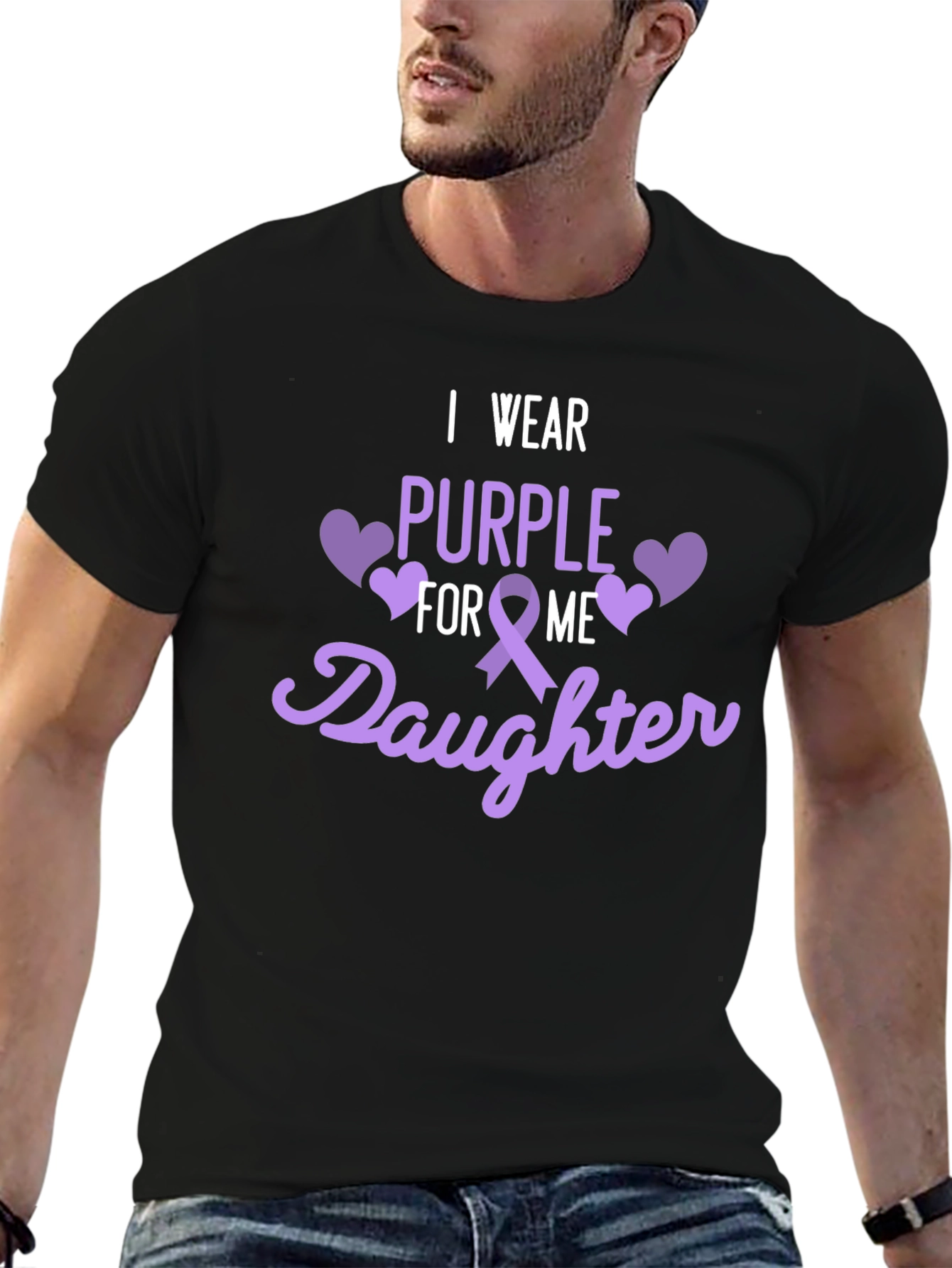 Black Purple Ribbon Daughter Support T-Shirt view 6