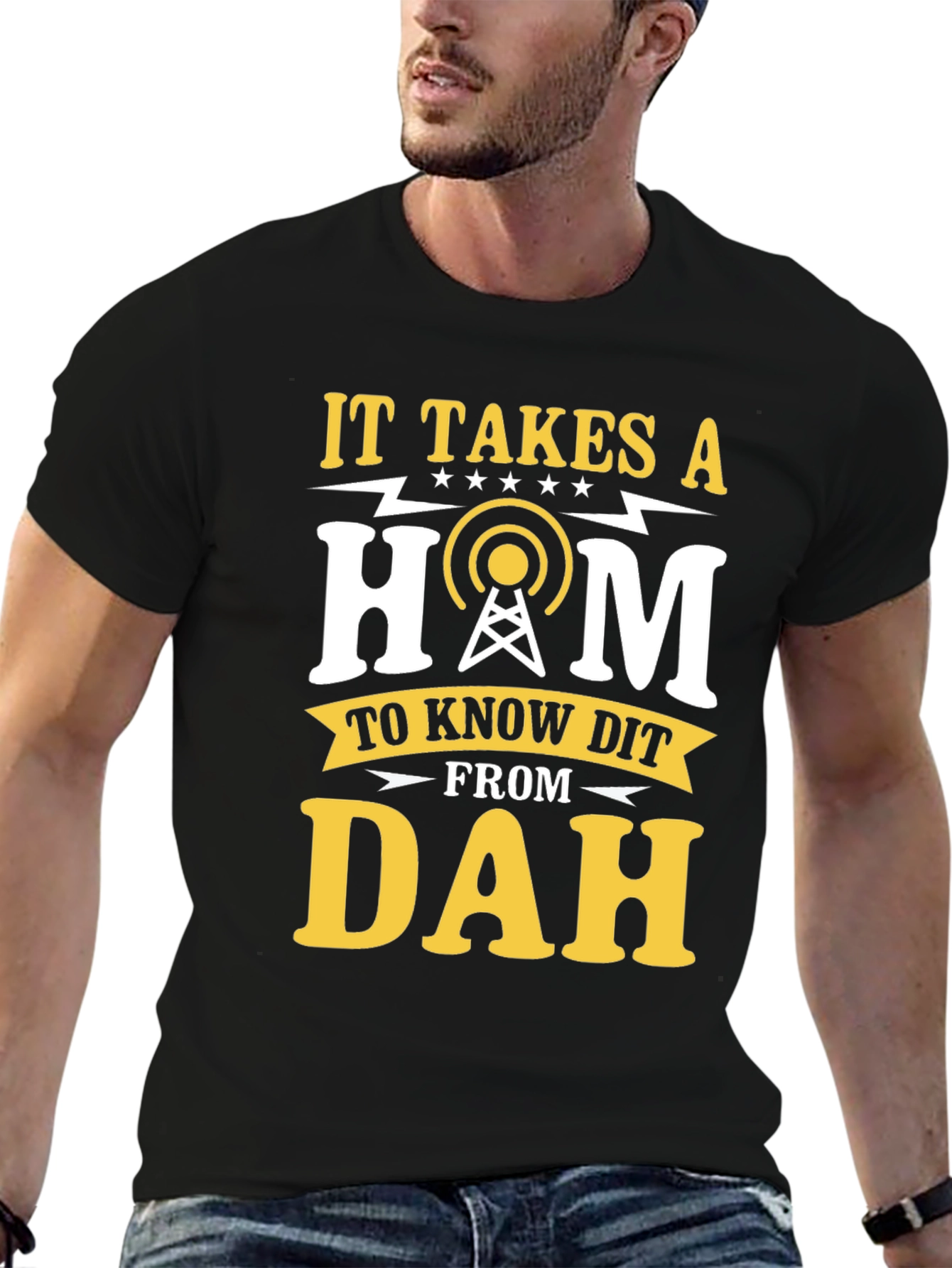 Black Ham Radio Operator T-Shirt: It Takes a Ham to Know Dit From Dah view 6