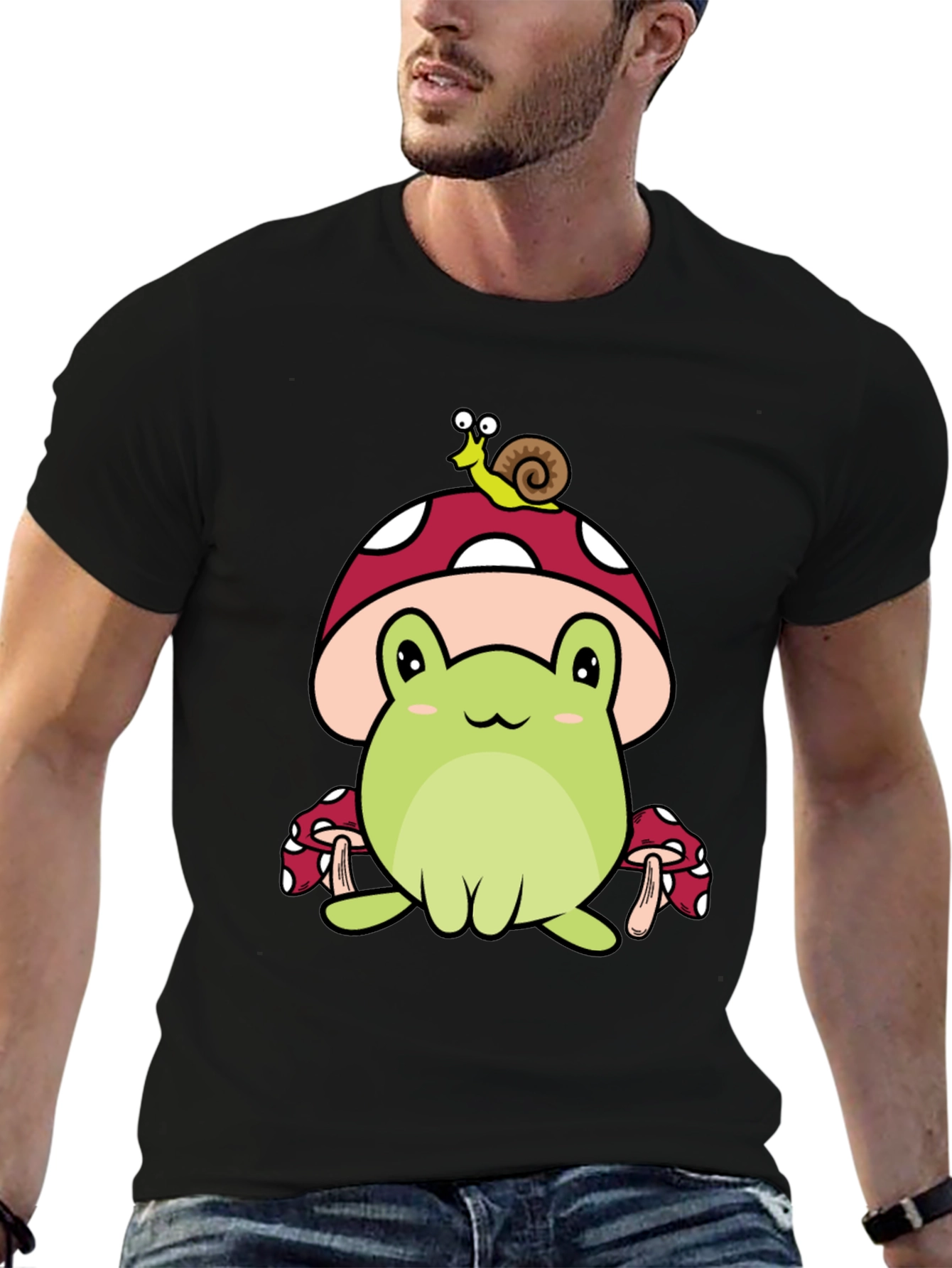 Black Frog & Snail Mushroom T-Shirt - Cute Cartoon Tee view 6