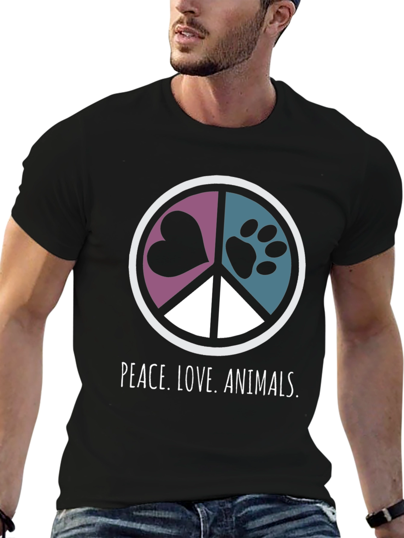 Black Peace Love Animals Graphic T-Shirt view 6
