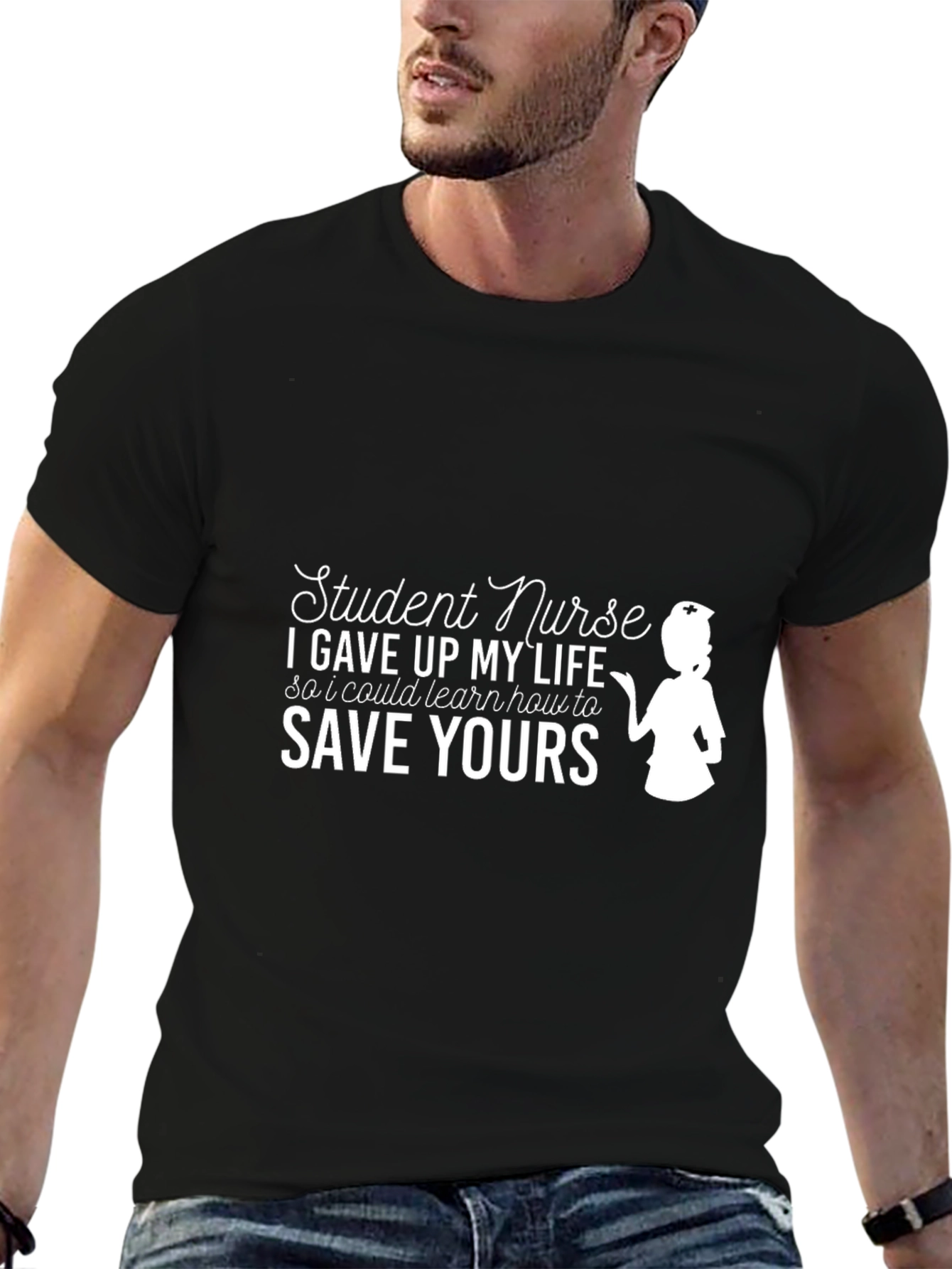 Black Student Nurse T-Shirt: Save Yours Edition view 6