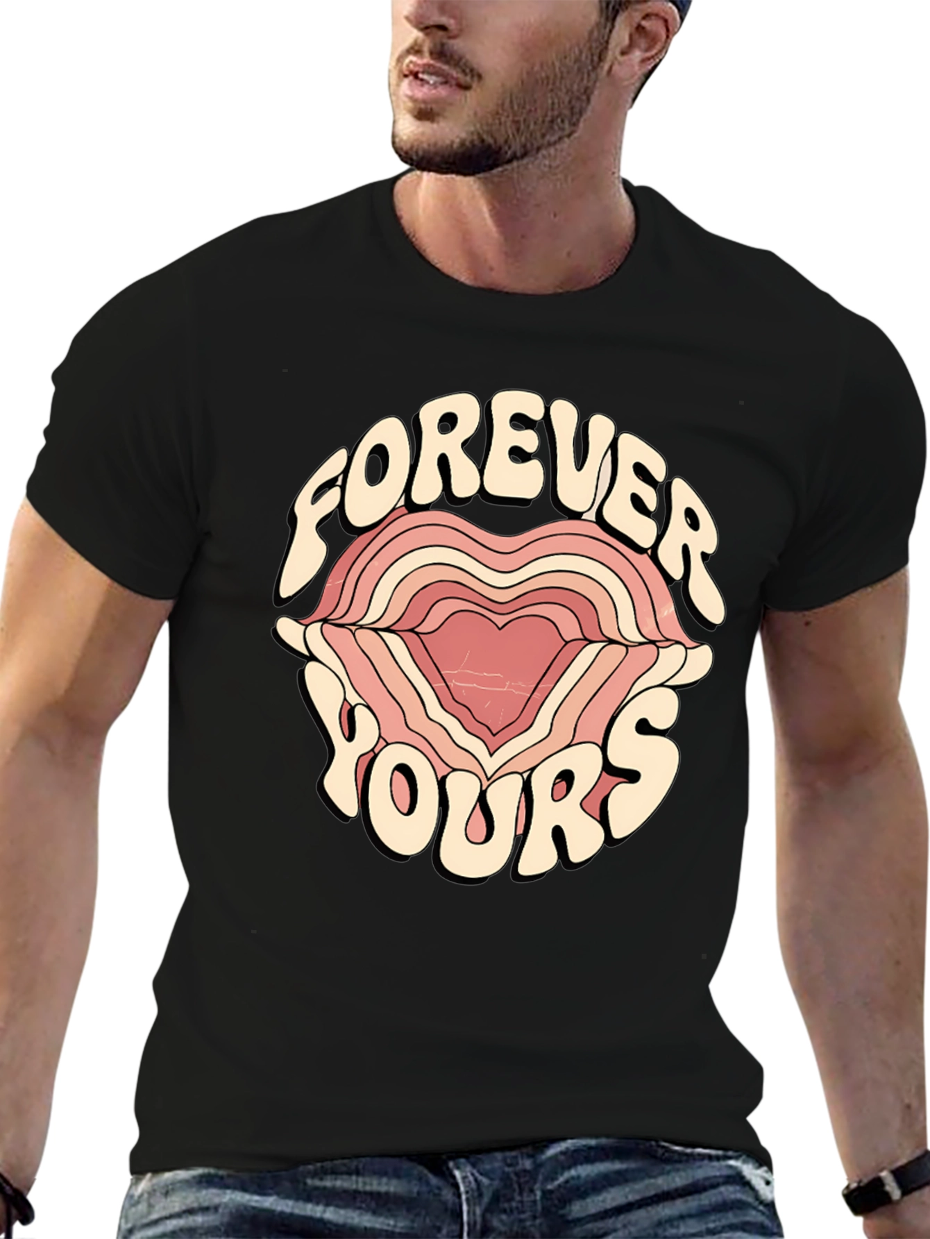 Black Forever Yours Graphic Tee - Retro Heart Design view 6