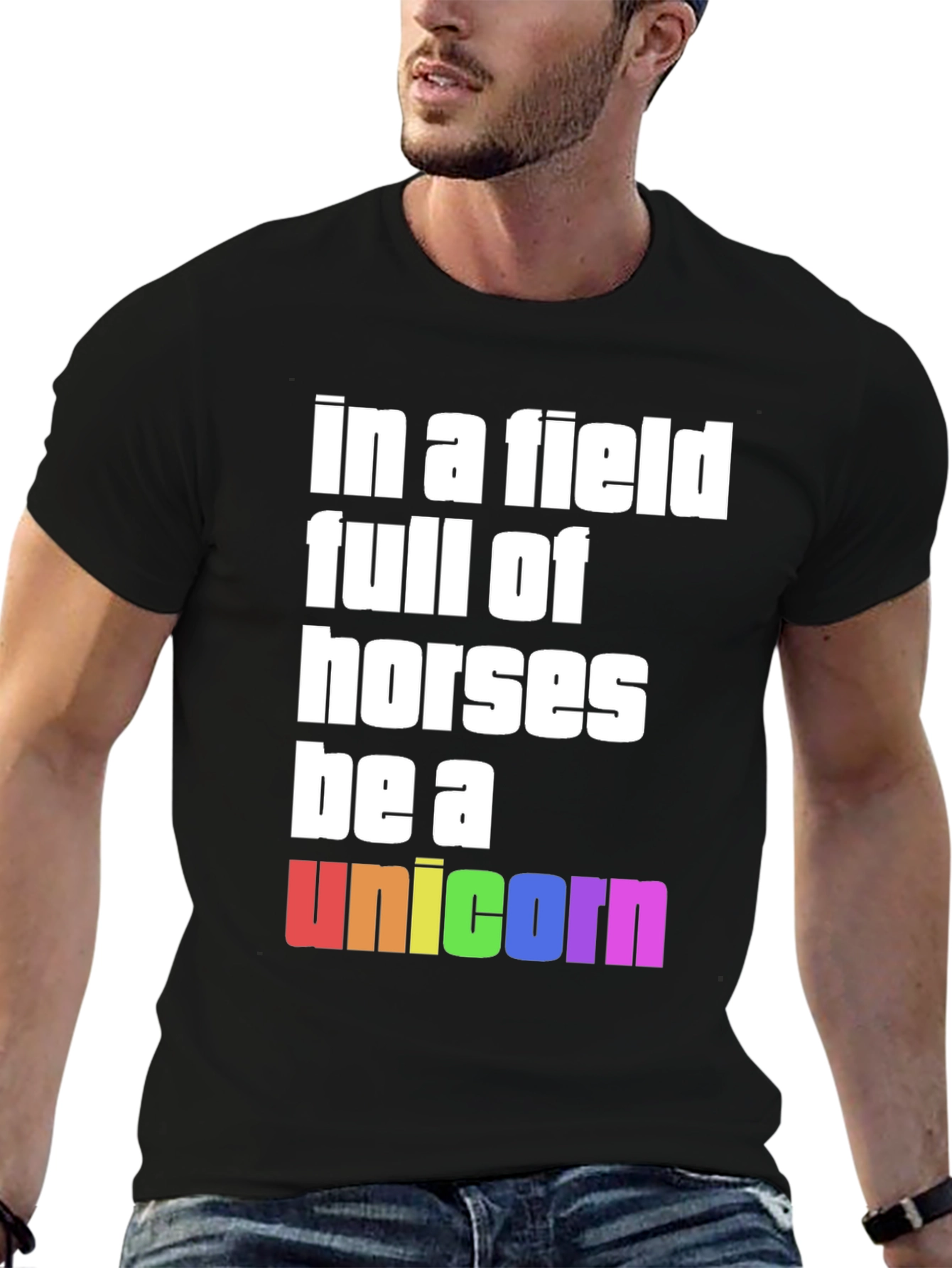Black Be A Unicorn Rainbow Graphic T-Shirt view 6