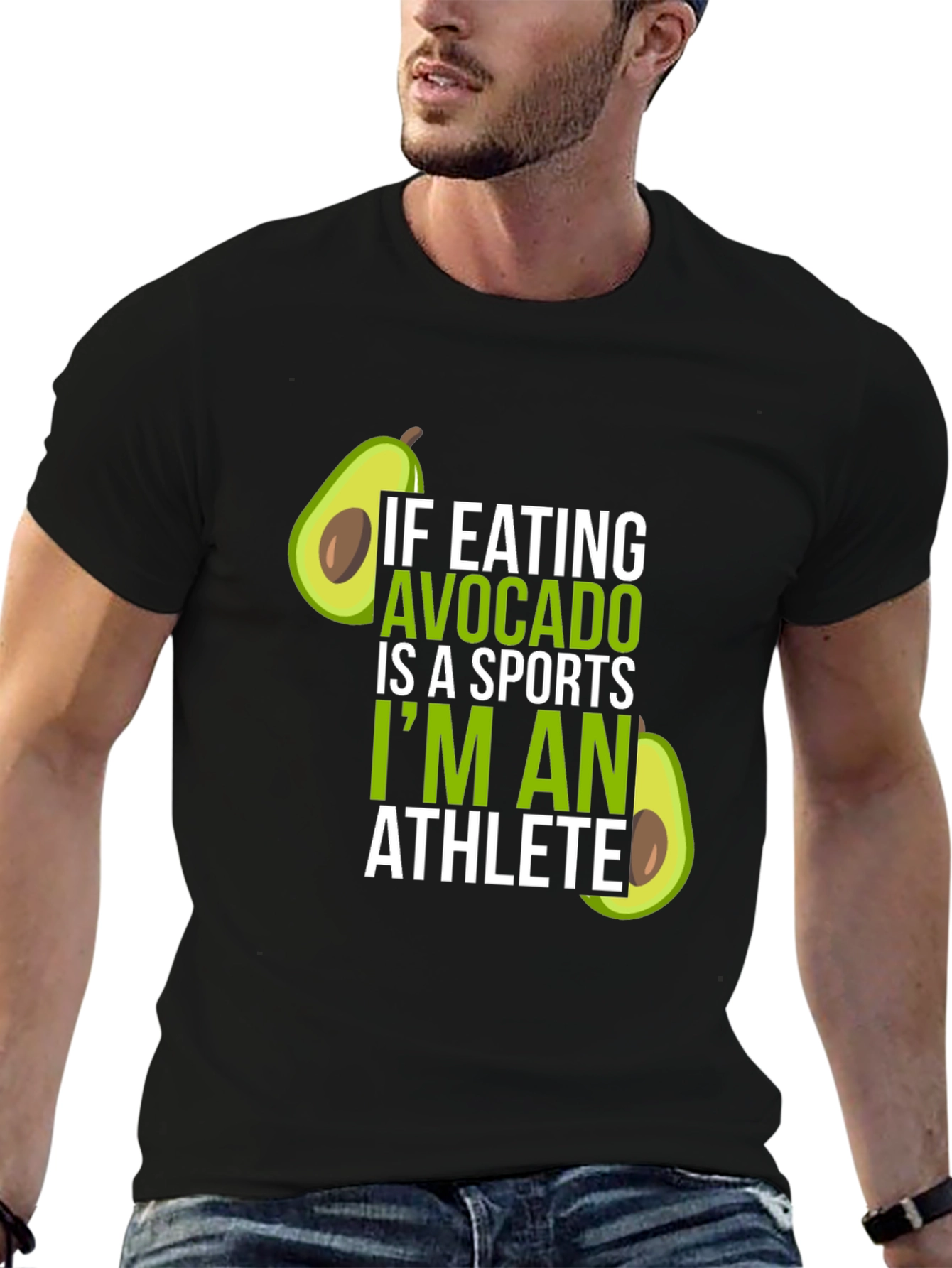 Black Avocado Athlete T-Shirt - Humorous Foodie Tee view 6