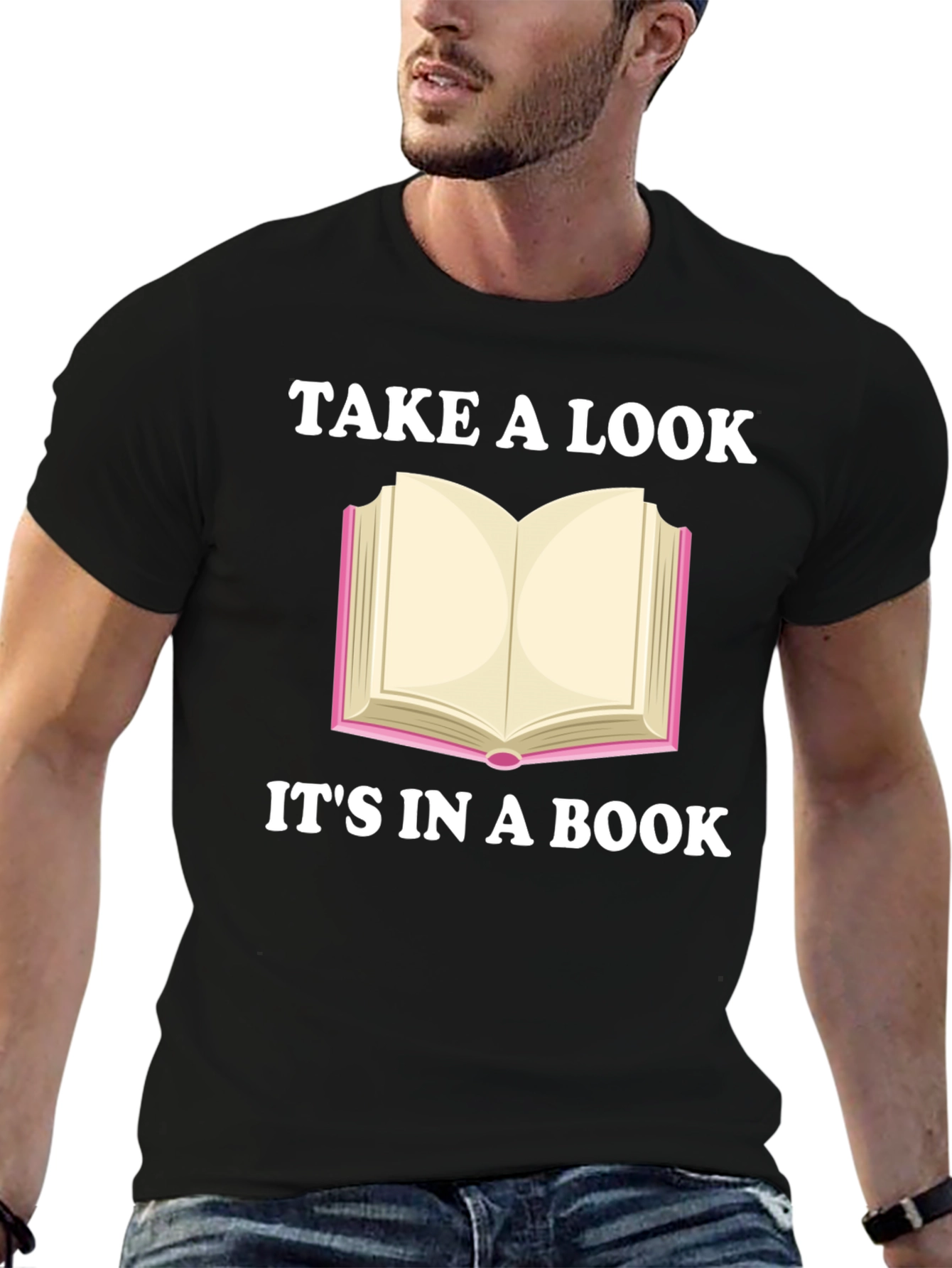 Black Take a Look It's in a Book Novelty T-Shirt view 6