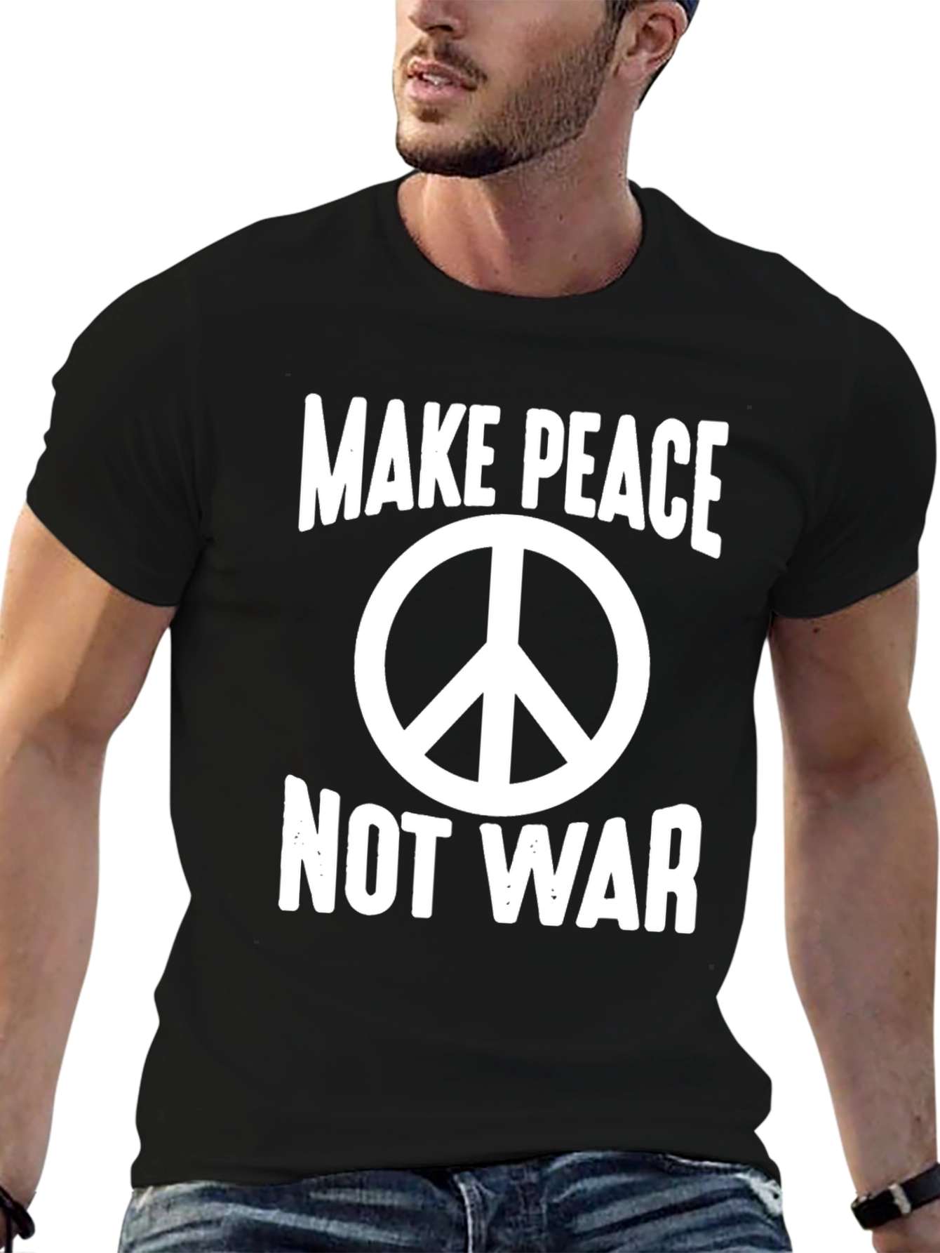 Black Make Peace Not War Graphic T-Shirt - Black view 6