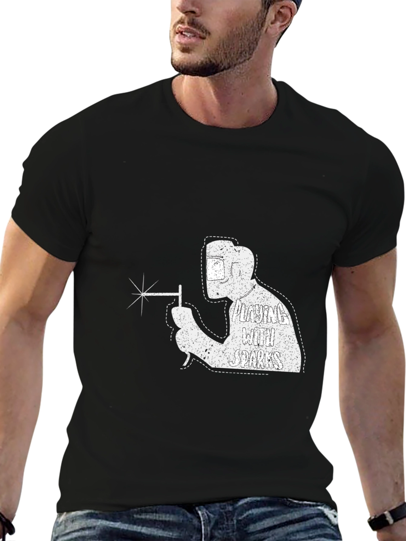 Black Welding with Sparks T-Shirt - Cool Welder Design view 6