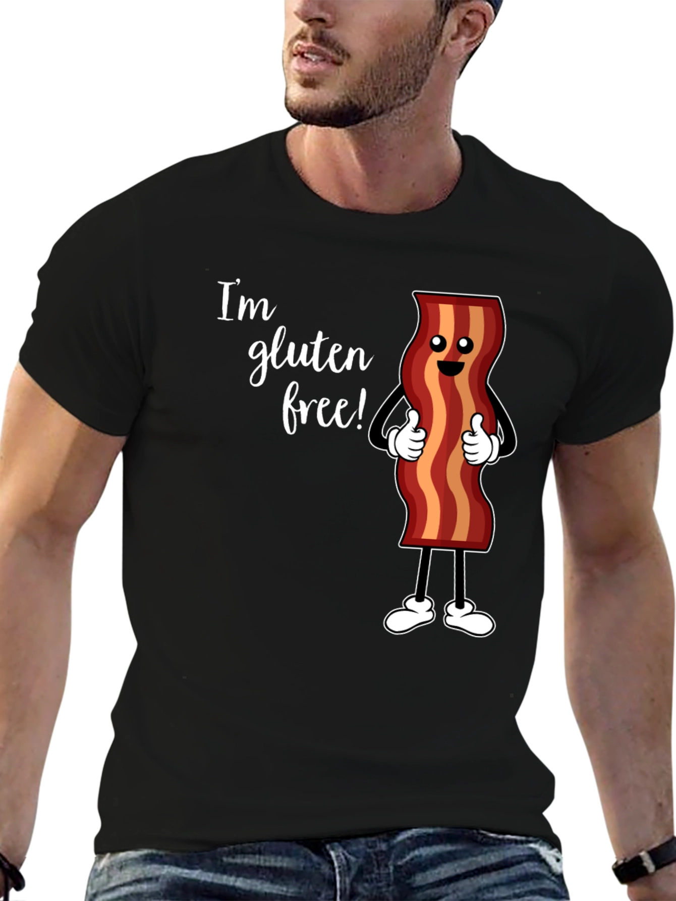 Black Gluten Free Bacon T-Shirt Funny Foodie Tee view 6
