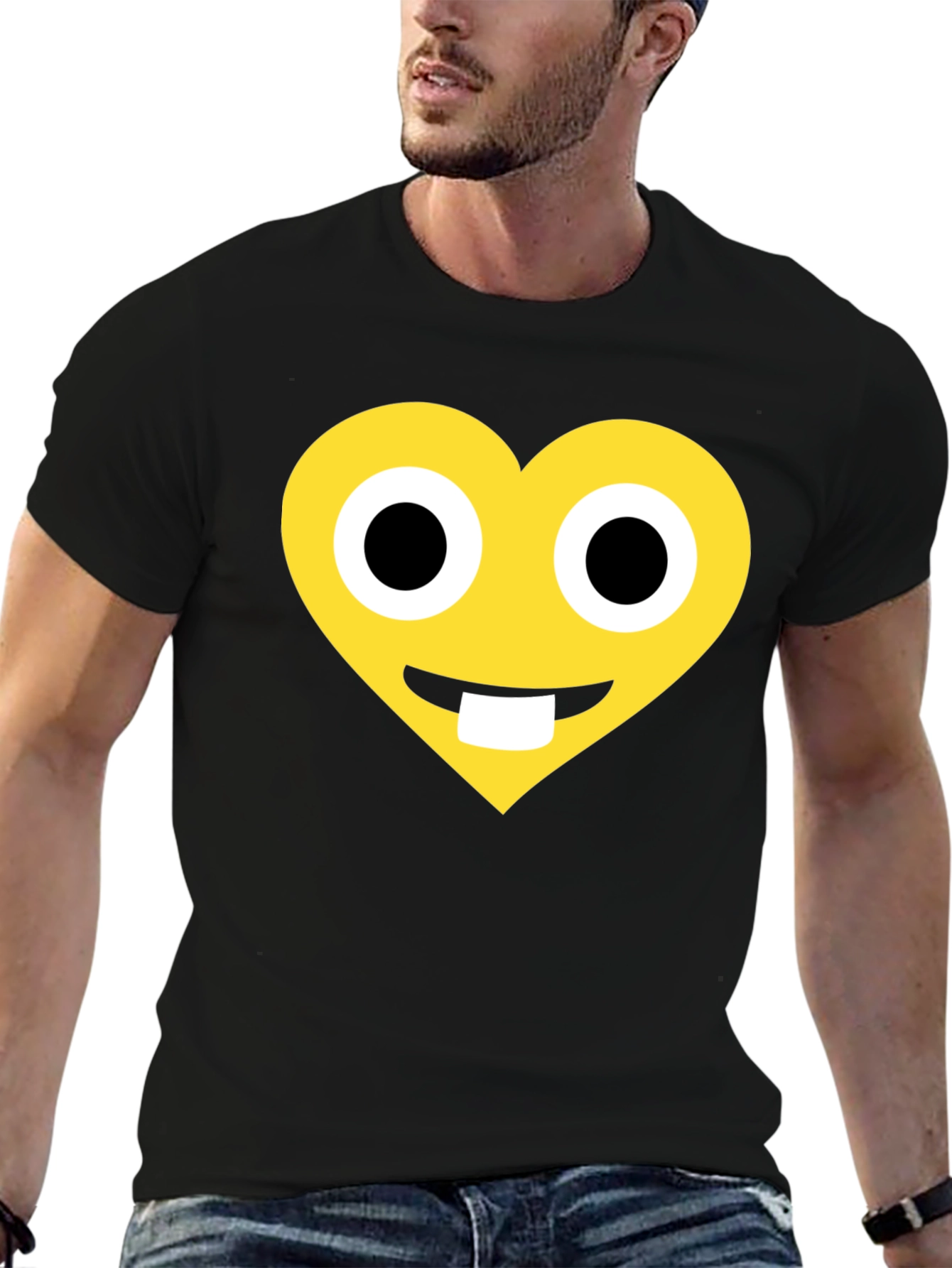 Black Heart Emoji Graphic T-Shirt - Black Cotton Blend view 6