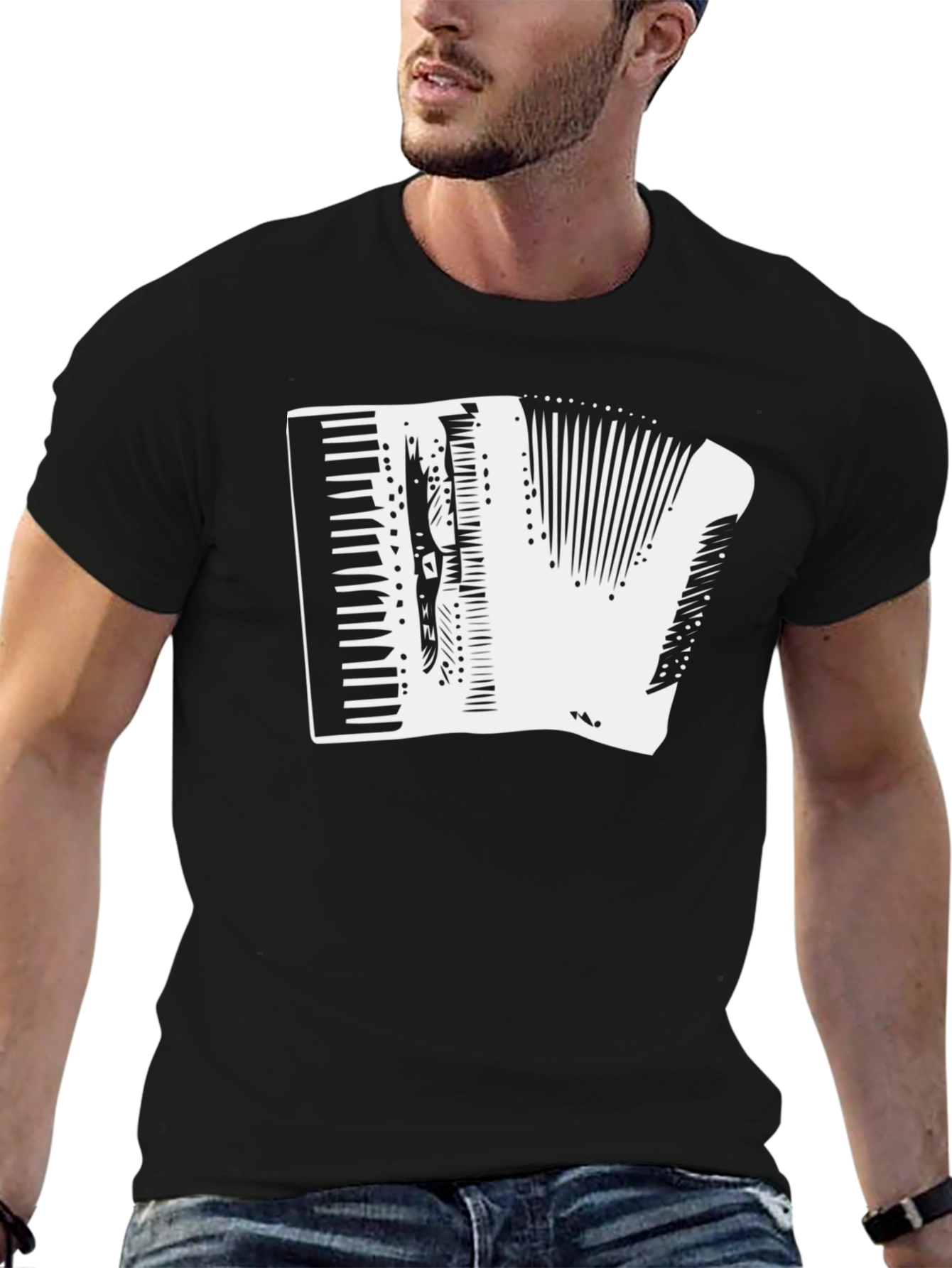 Black Accordion Graphic Tee - Black Cotton T-Shirt view 6