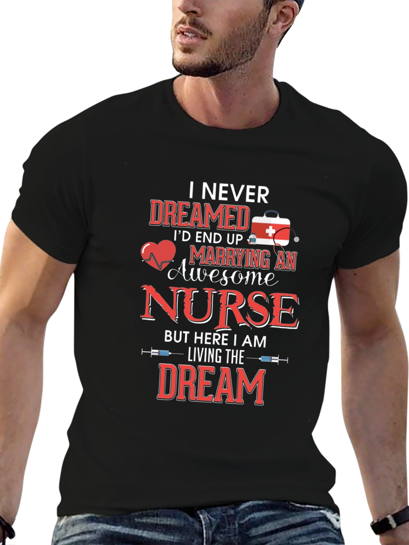 Black Awesome Nurse T-Shirt - Husband Gift view 6
