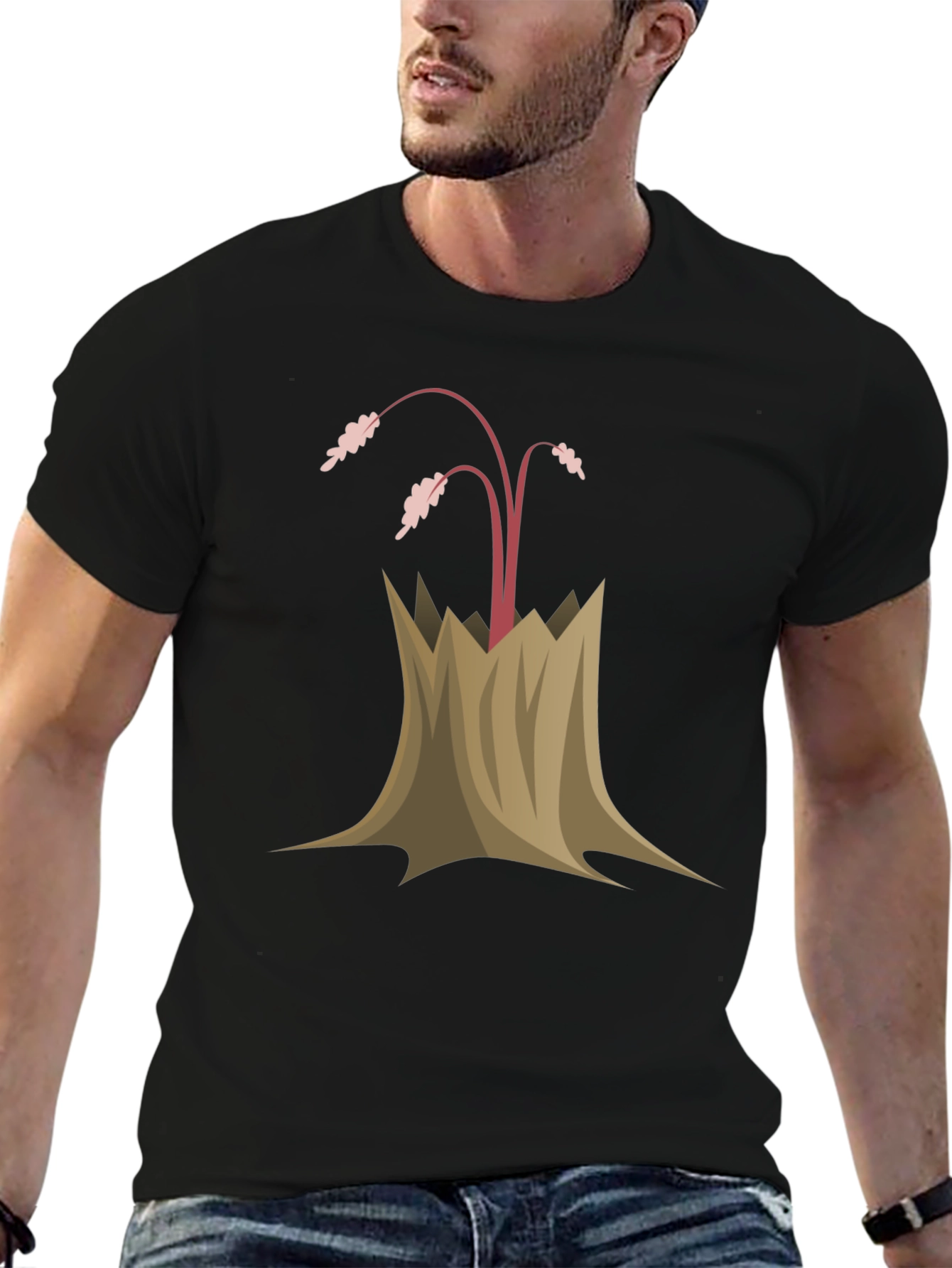 Black Tree Stump Plant Tee - Unique Graphic Design view 6
