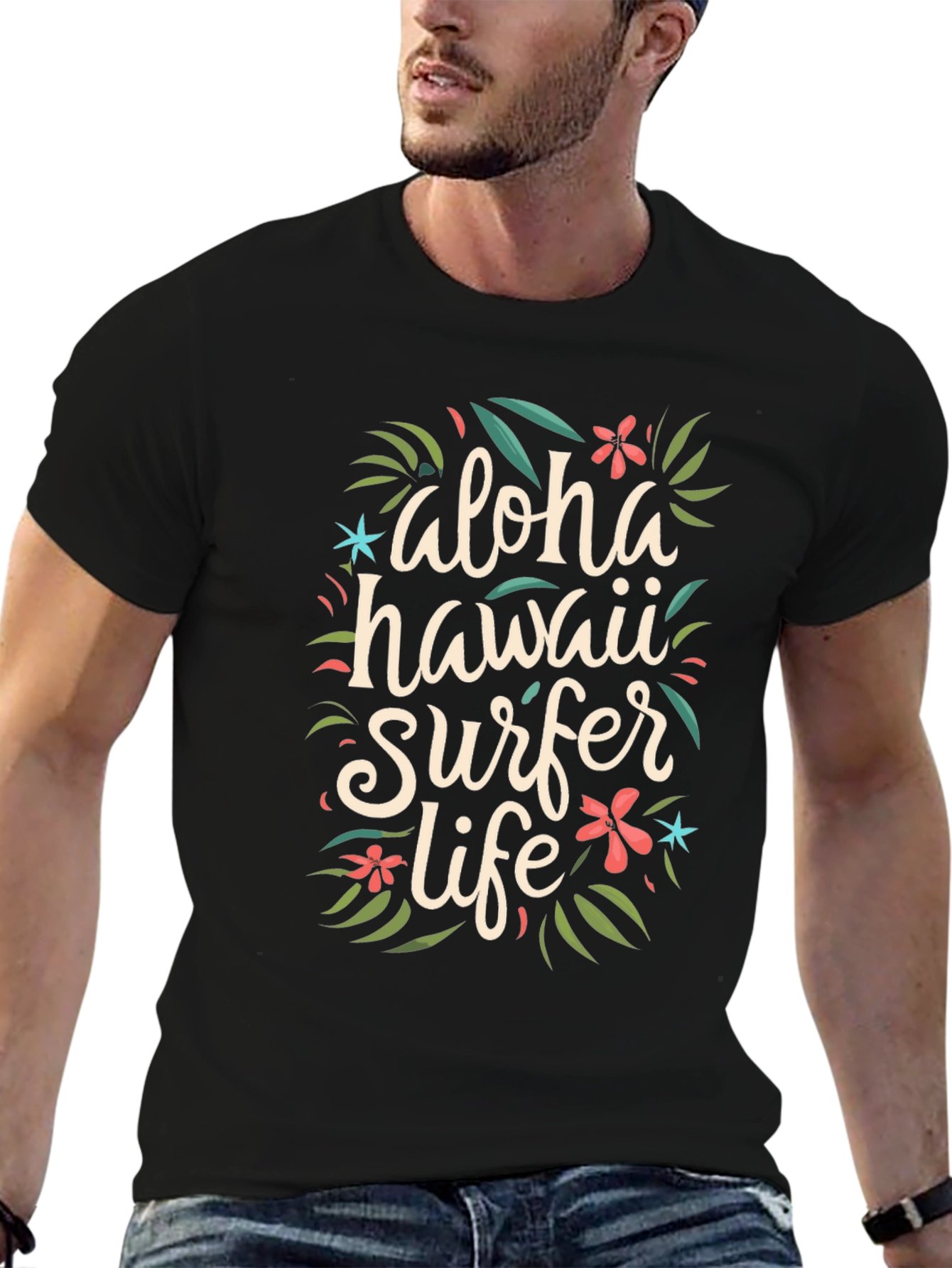 Black Aloha Hawaii Surfer Life Graphic T-Shirt view 6