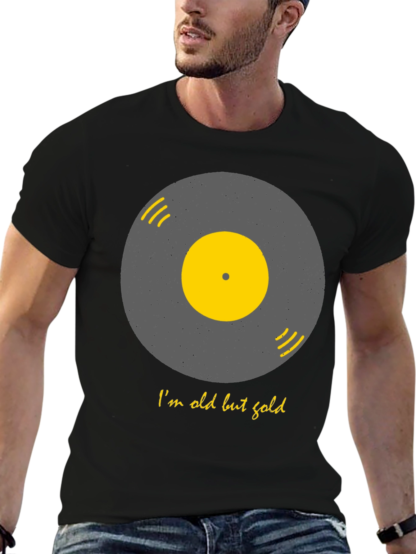 Black Retro Vinyl Record T-Shirt - I'm Old But Gold view 6