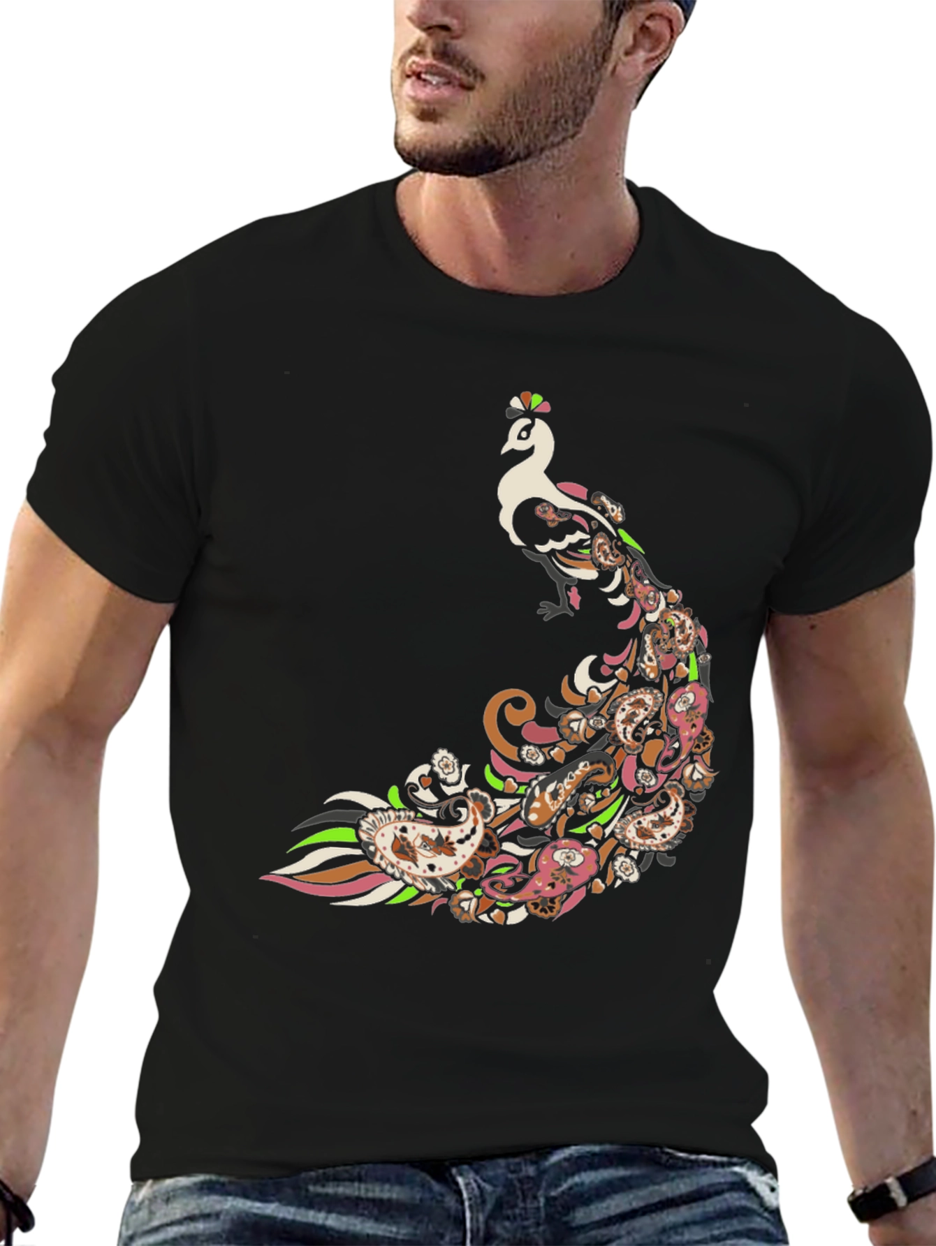 Black Peacock Paisley Graphic Tee - Men's Black T-Shirt view 6