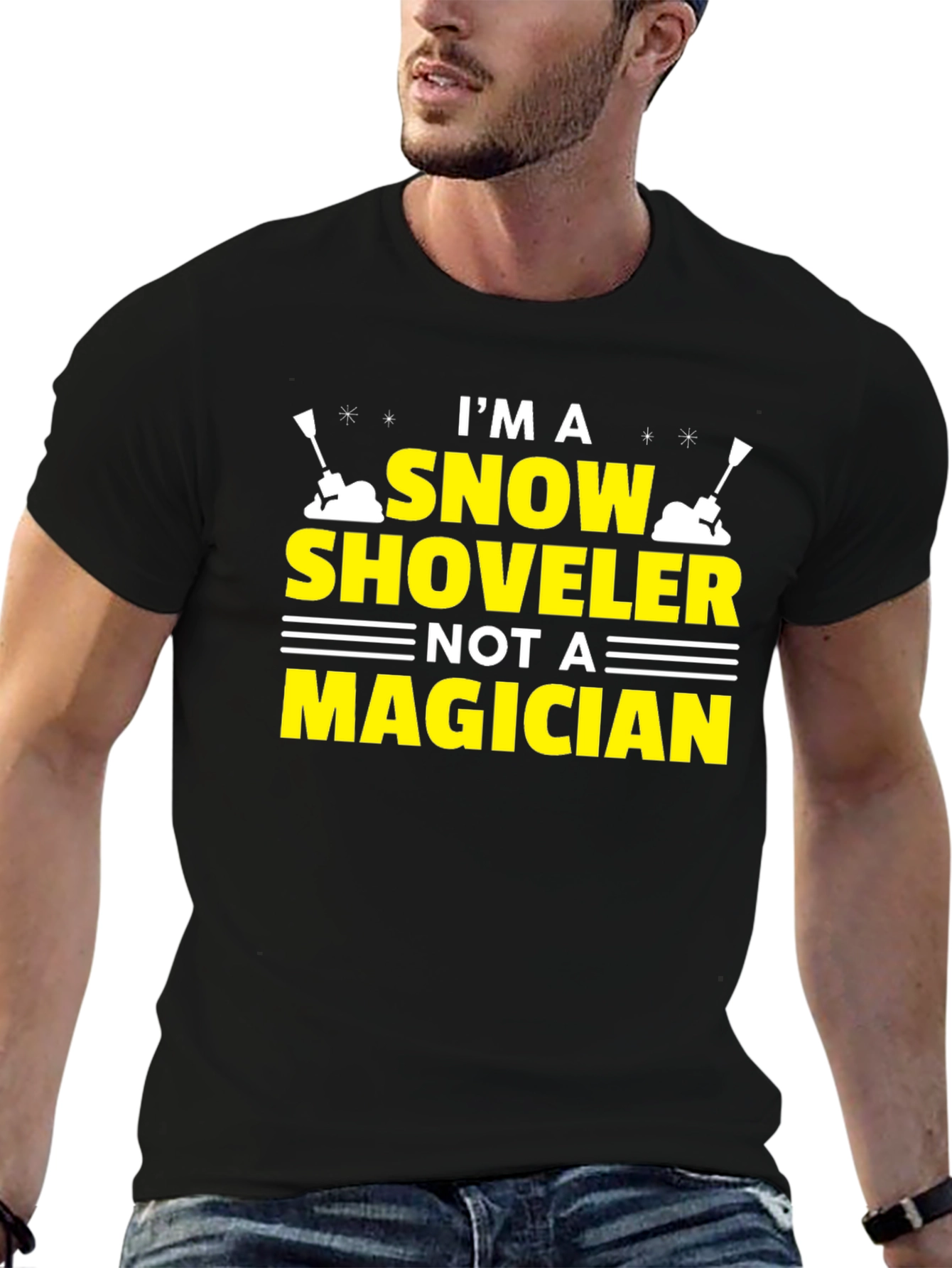 Black Snow Shoveler T-Shirt - Not a Magician Funny Winter Tee view 6