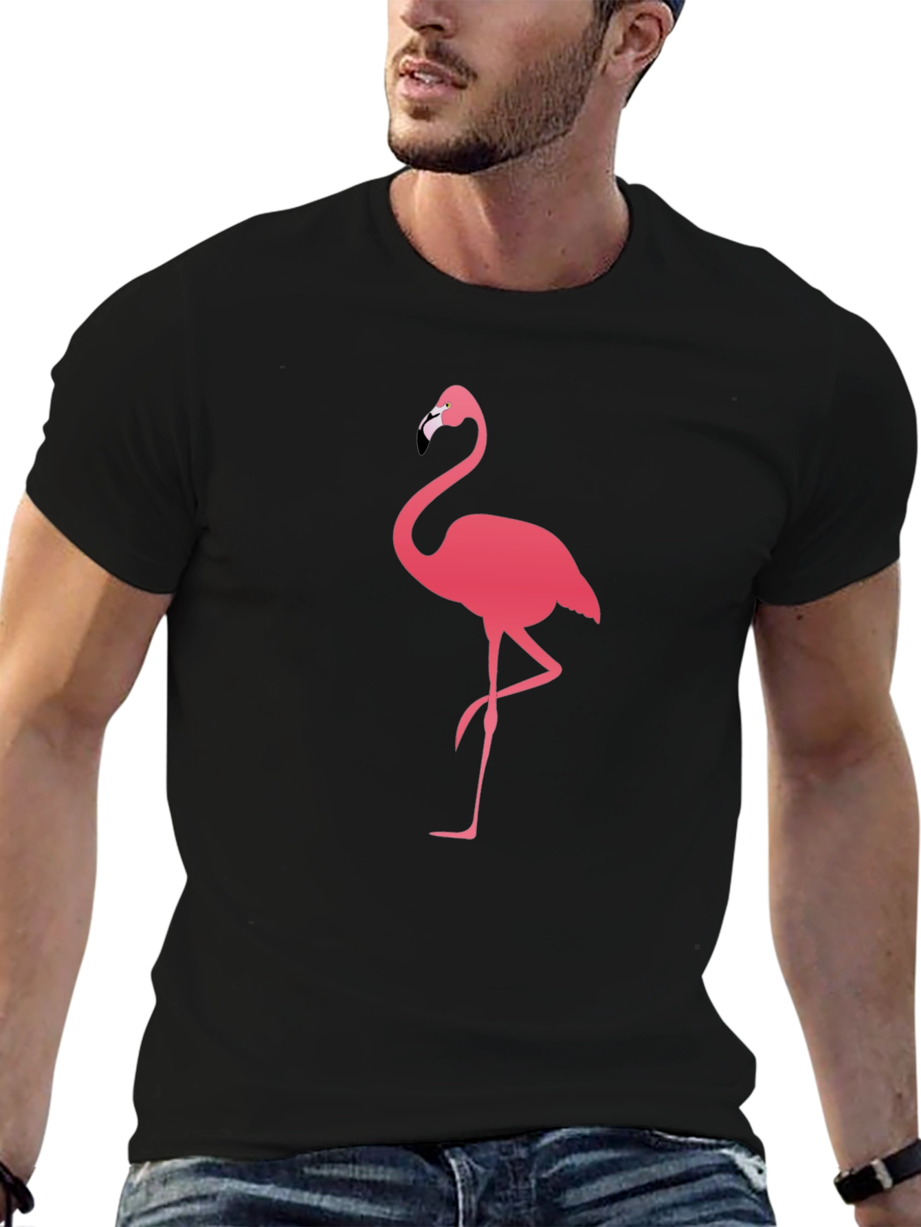 Black Flamingo Graphic Print Men's Black T-Shirt view 6