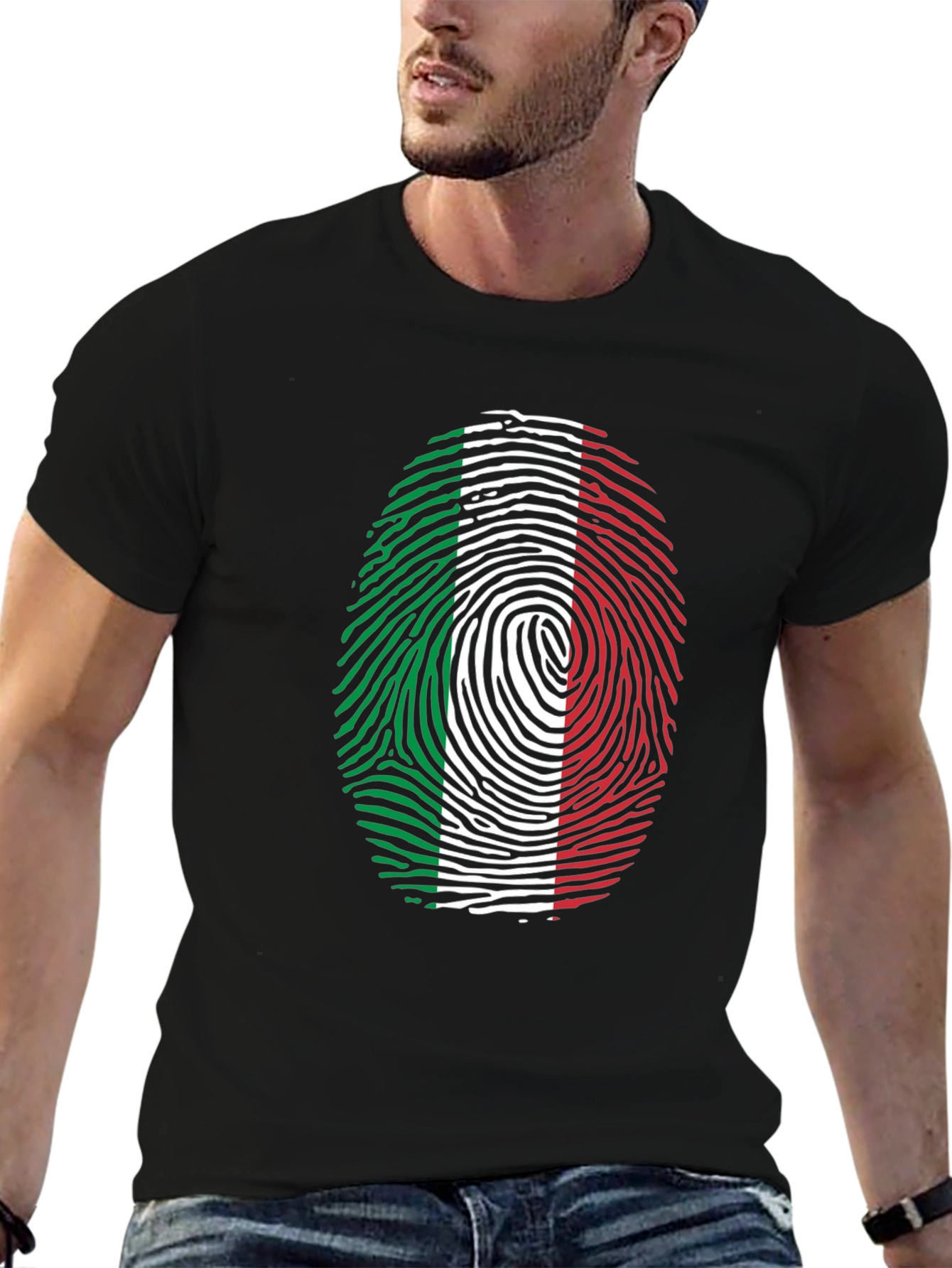 Black Italian Flag Fingerprint Graphic Tee - Black view 6