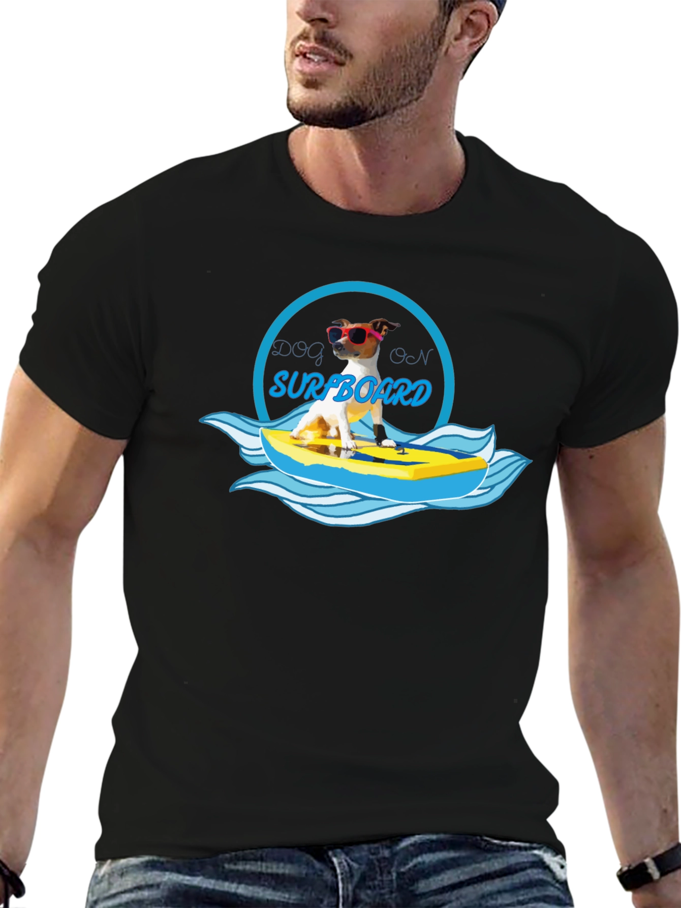 Black Dog on Surfboard Graphic T-Shirt - Black view 6