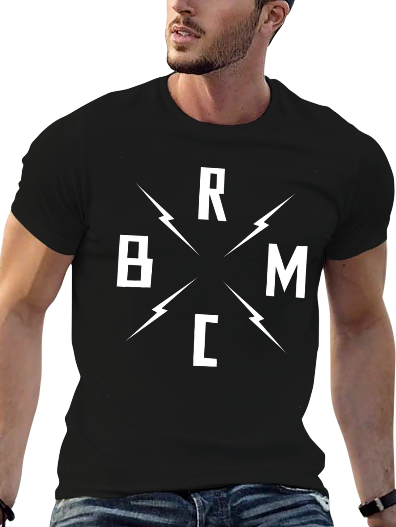 Black BMRC Lightning Bolt Graphic Tee - Black Cotton Casual T-Shirt view 6