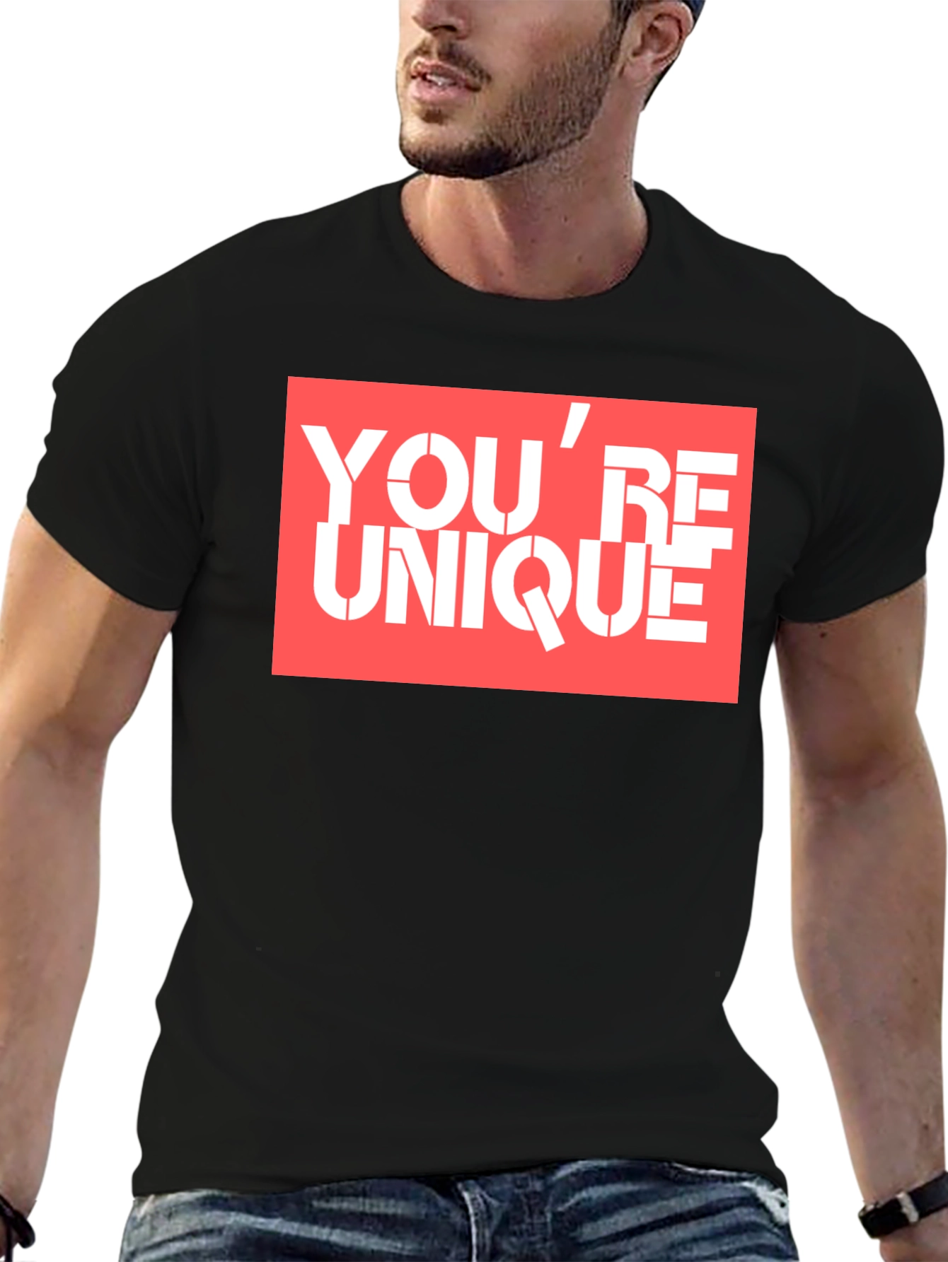 Black You're Unique Graphic Tee - Black Cotton T-Shirt view 6