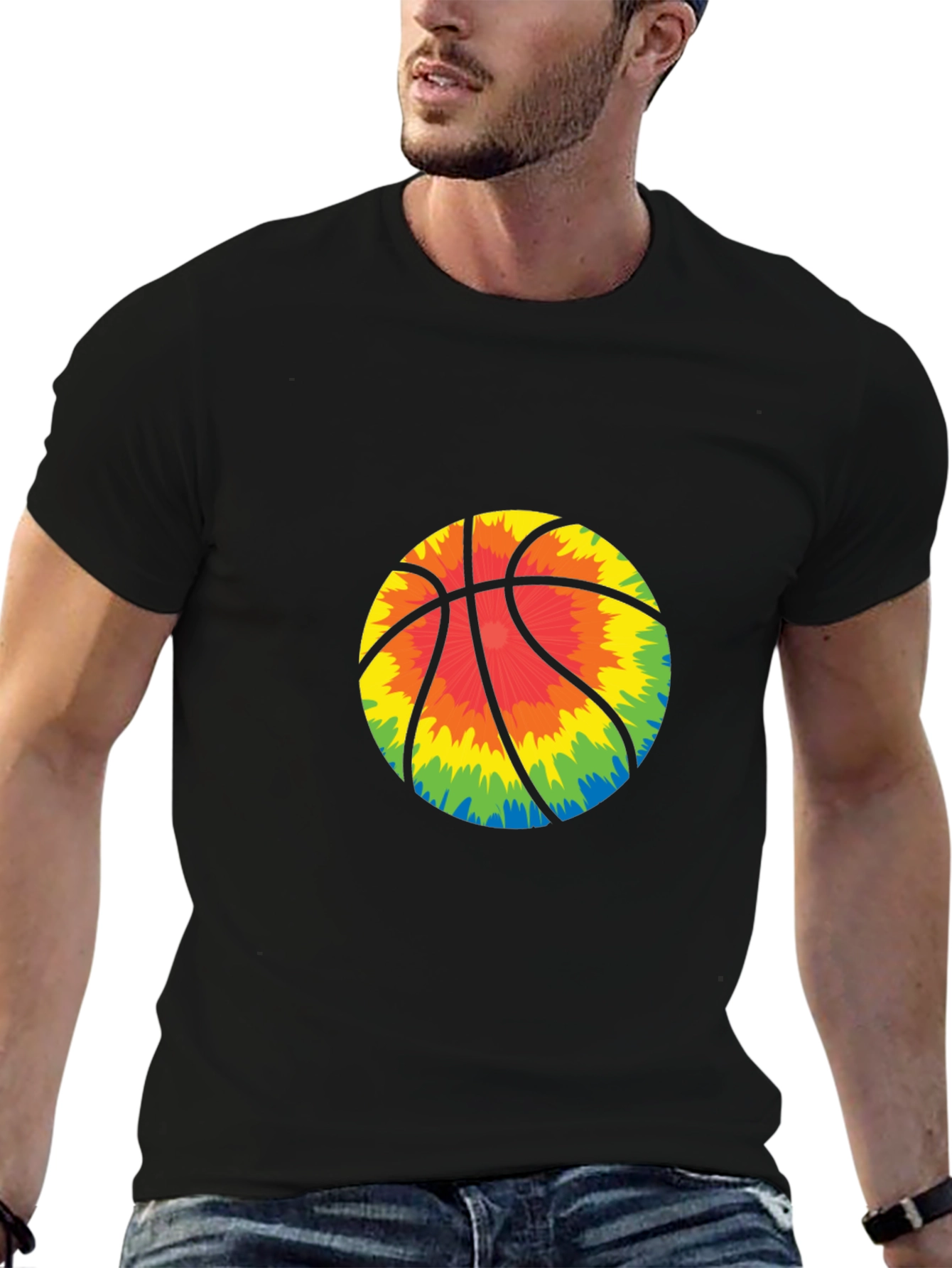 Black Tie-Dye Basketball Graphic Tee - Black Cotton Blend view 6