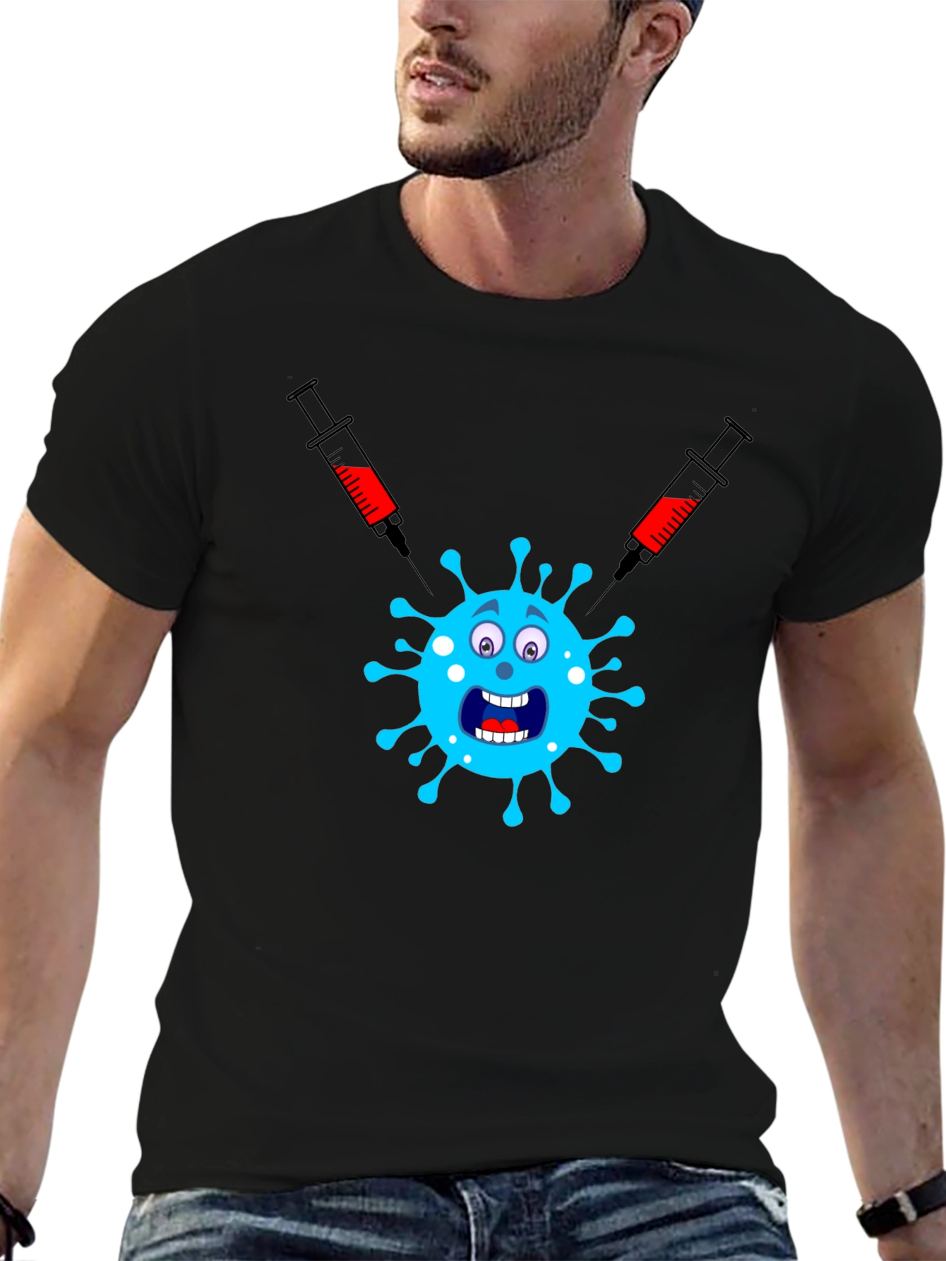 Black Vaccinated Virus Black T-Shirt view 6