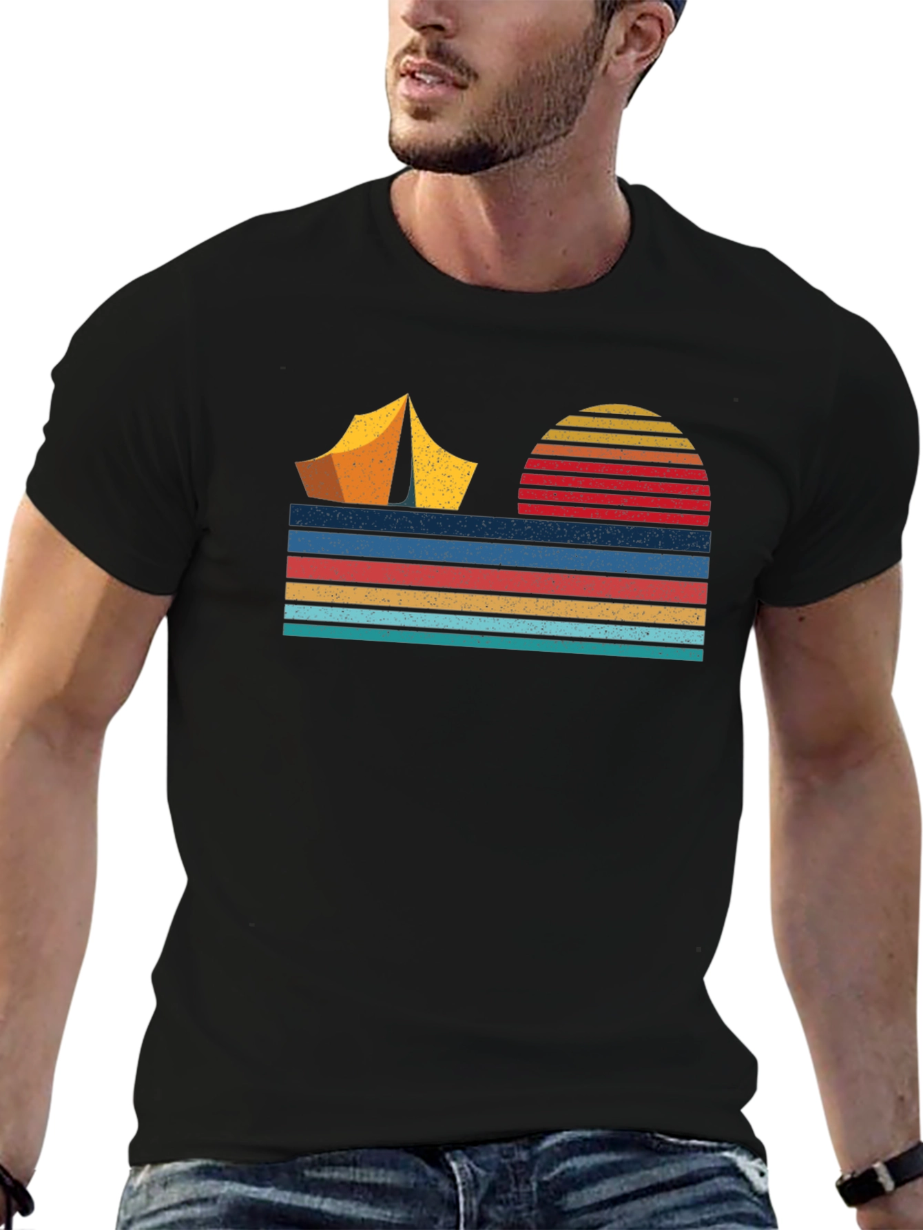 Black Retro Camping Adventure T-Shirt view 6