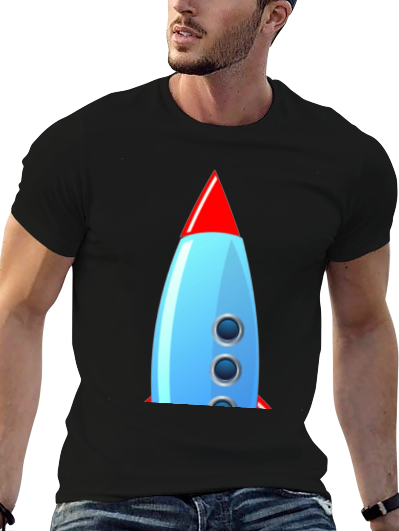 Black Retro Rocket Graphic Tee - Classic Cool! view 6