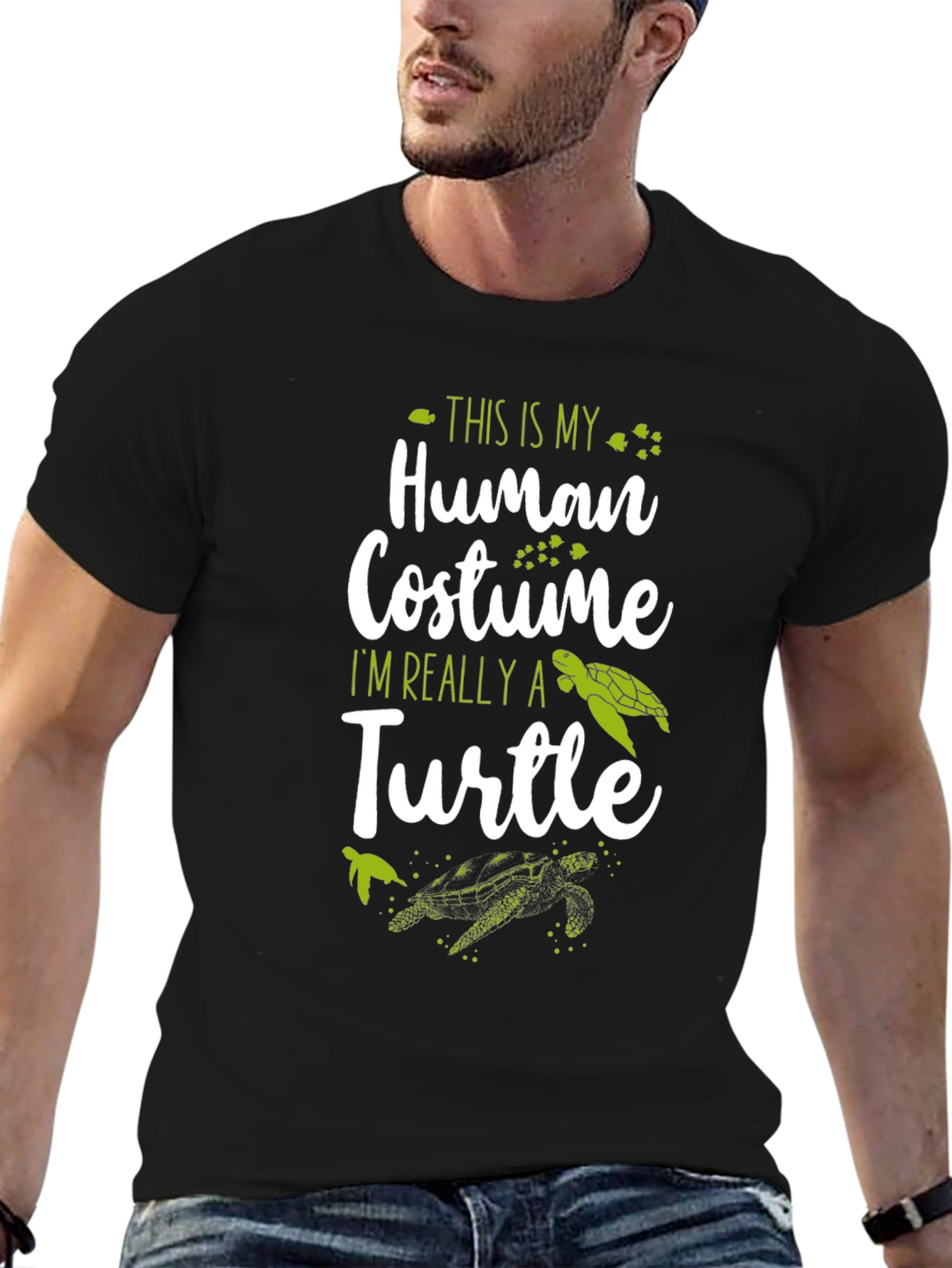 Black Human Costume I'm Really A Turtle Graphic T-Shirt view 6