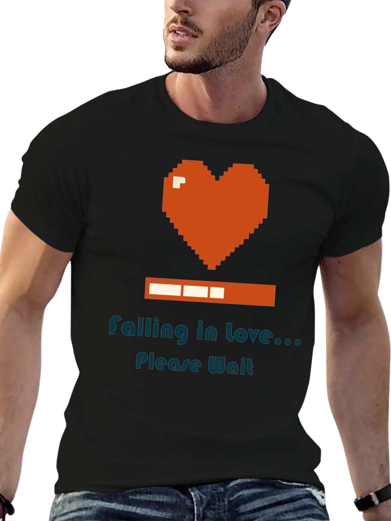 Black Falling in Love Pixel Heart Loading Bar Graphic T-Shirt view 6