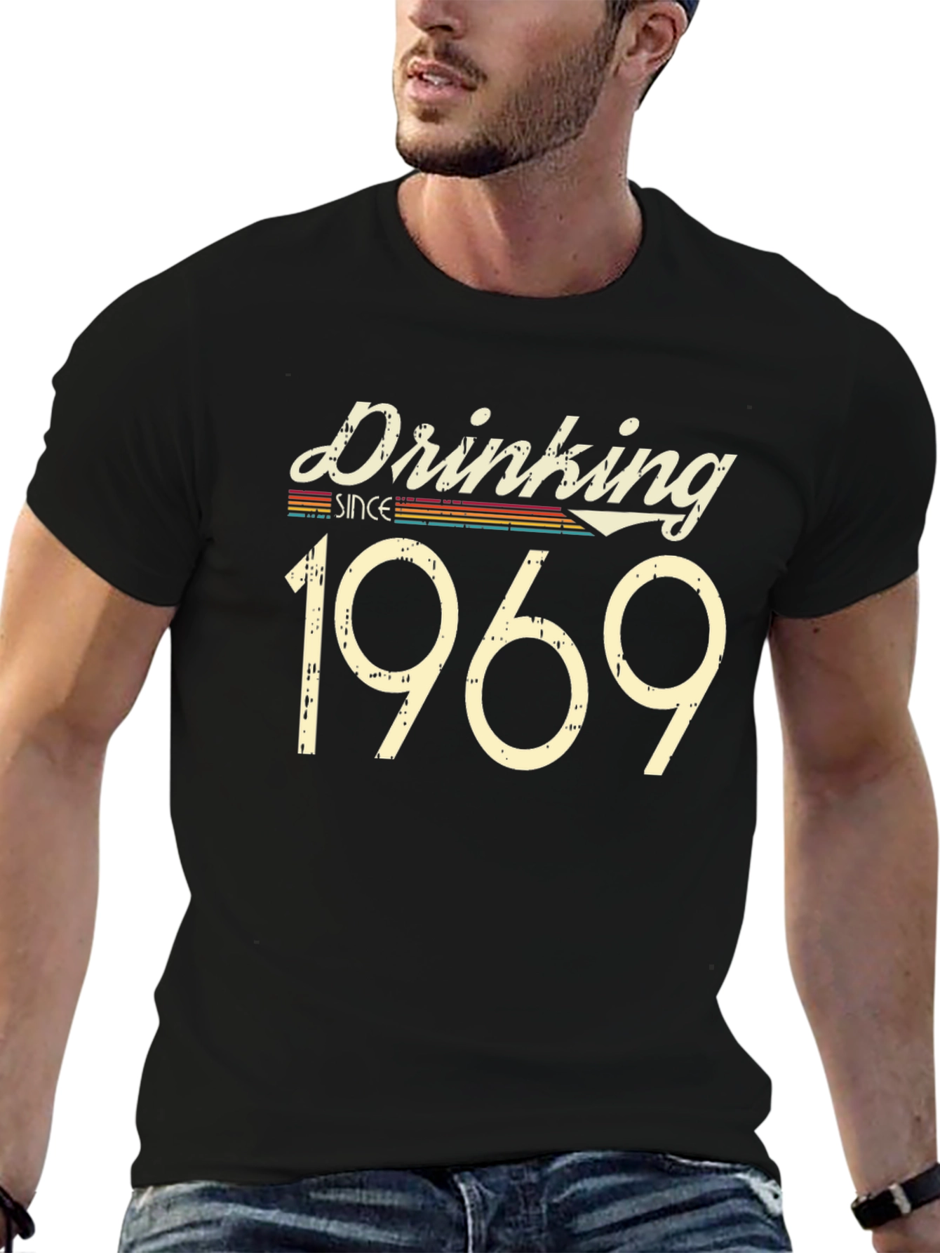 Black Drinking Since 1969 Men's Black T-Shirt view 6