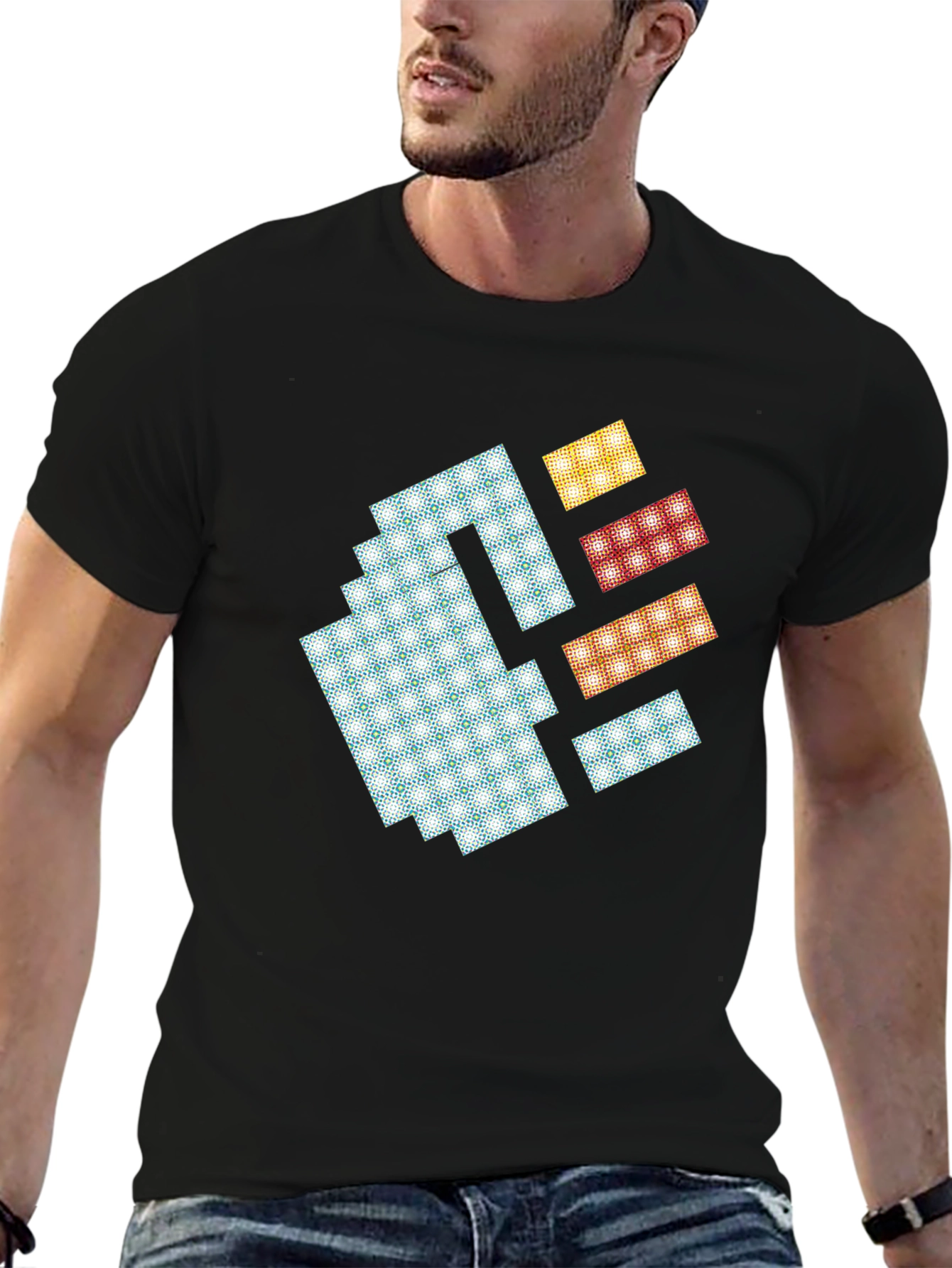 Black Pixel Art Fist Graphic Tee - Black Cotton Blend view 6