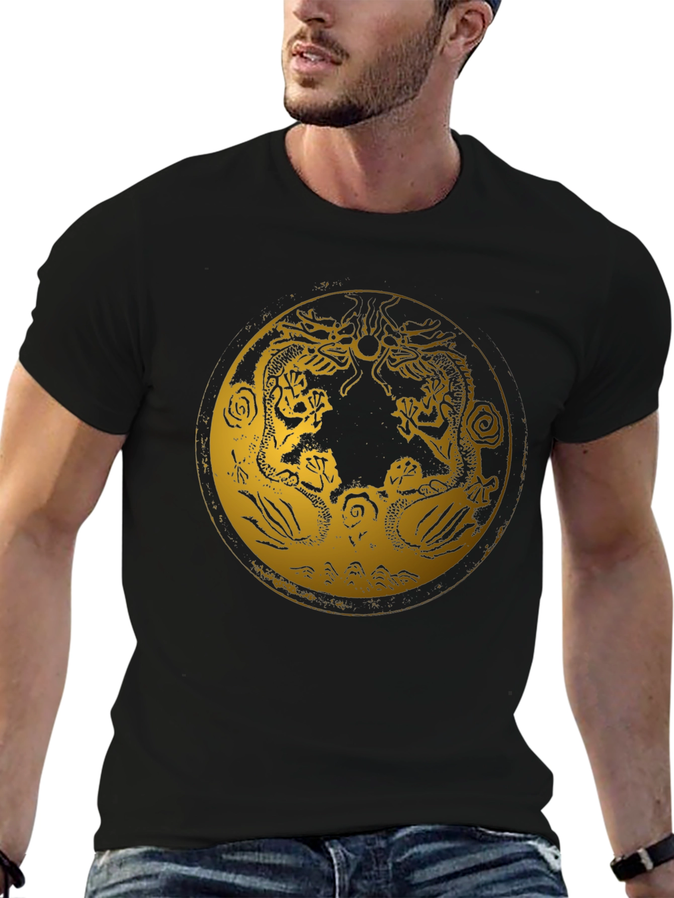 Black Dragon Circle Graphic Tee - Stylish Black T-Shirt view 6