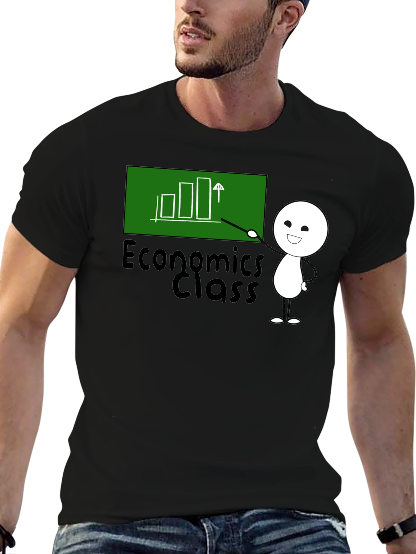 Black Economics Class T-Shirt - Cute Stick Figure view 6